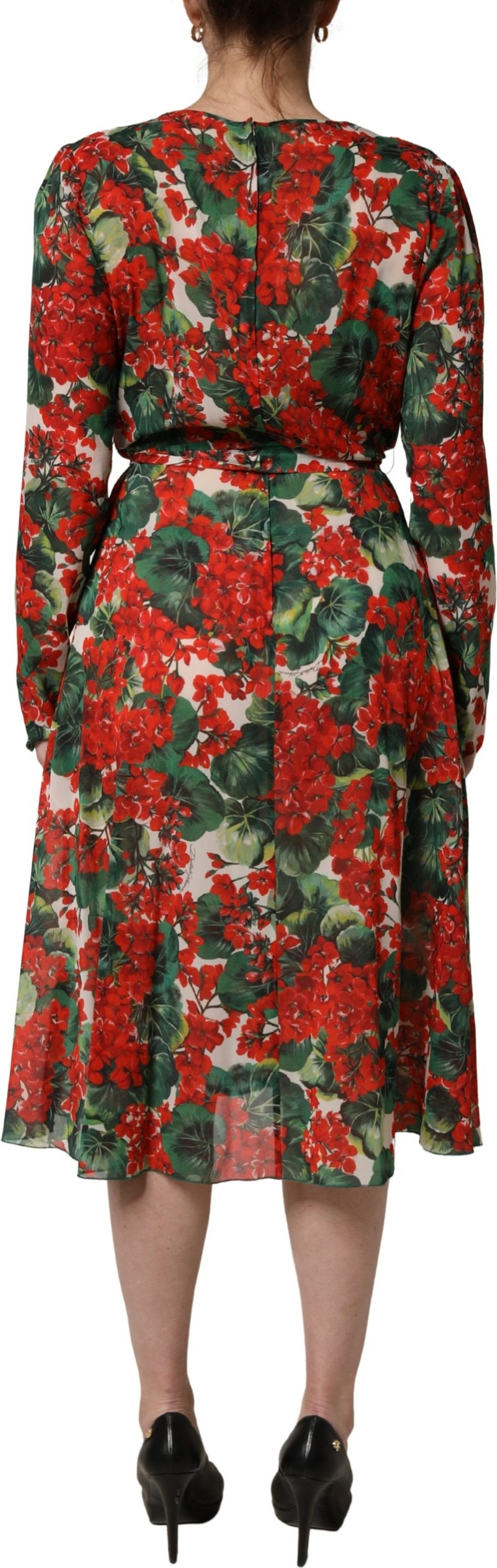 Multicolor Floral Long Sleeves V-neck Dress Dolce & Gabbana