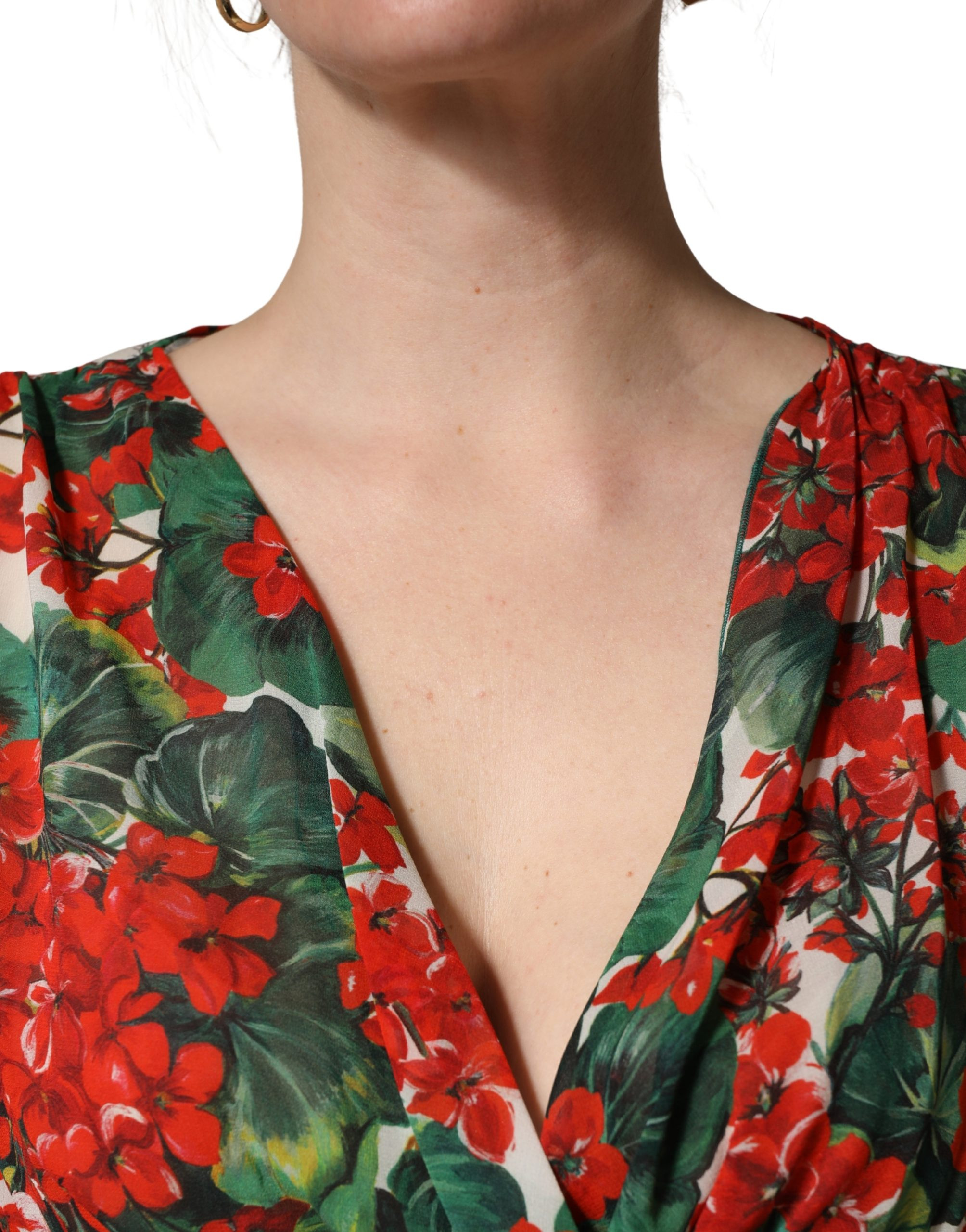 Multicolor Floral Long Sleeves V-neck Dress Dolce & Gabbana