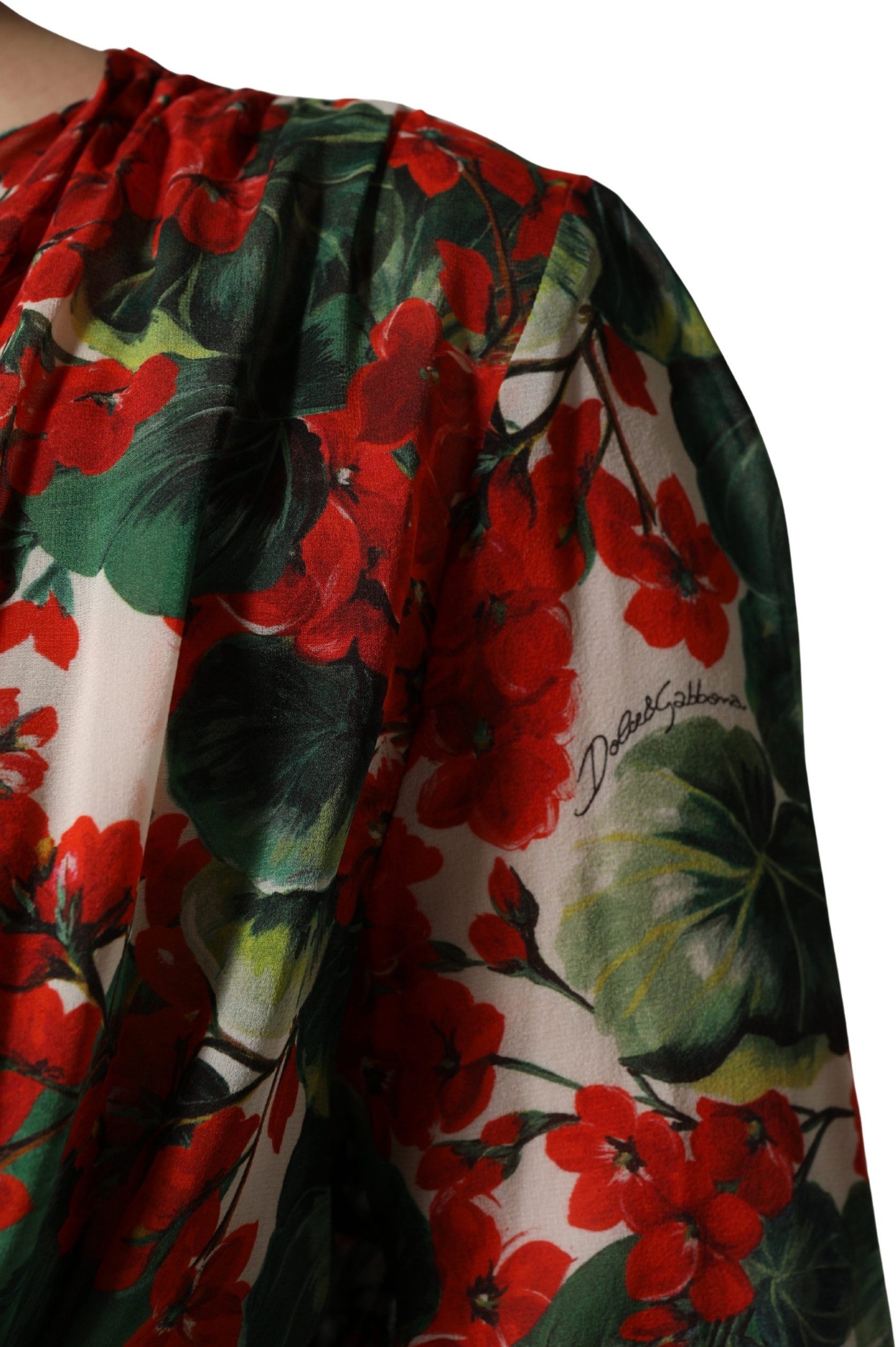Multicolor Floral Long Sleeves V-neck Dress Dolce & Gabbana