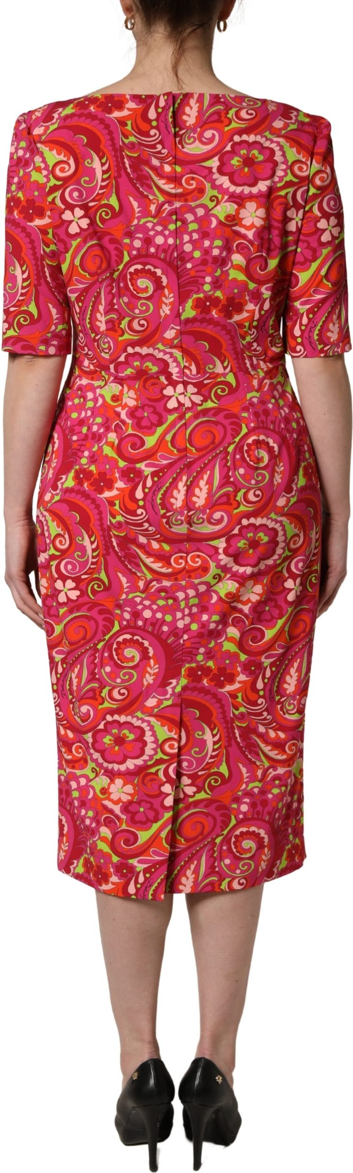 Dress Dolce & Gabbana Red Paisley Floral Print Sheath Midi Dress