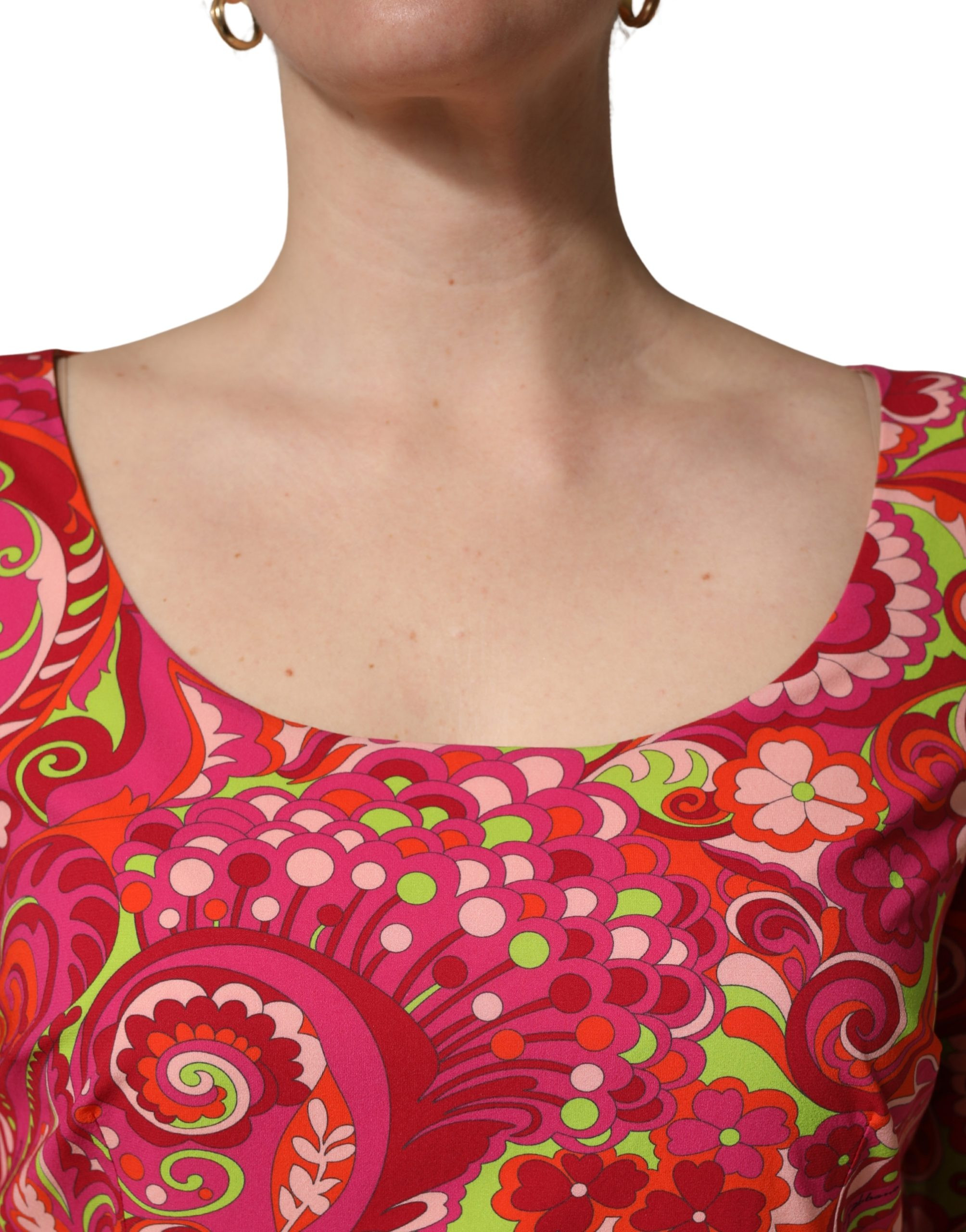 Dress Dolce & Gabbana Red Paisley Floral Print Sheath Midi Dress