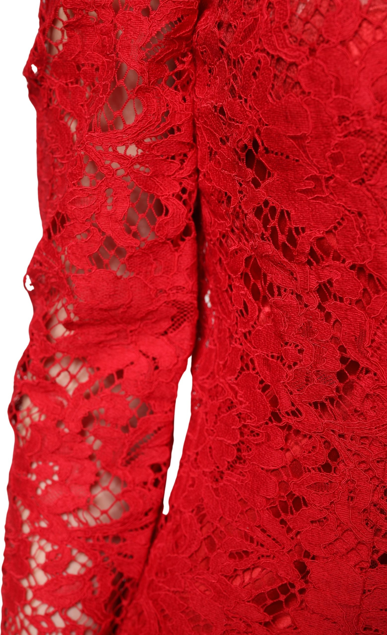 Dolce & Gabbana Spitzen-Top in Rot mit Blumenstickerei und langen Ärmeln