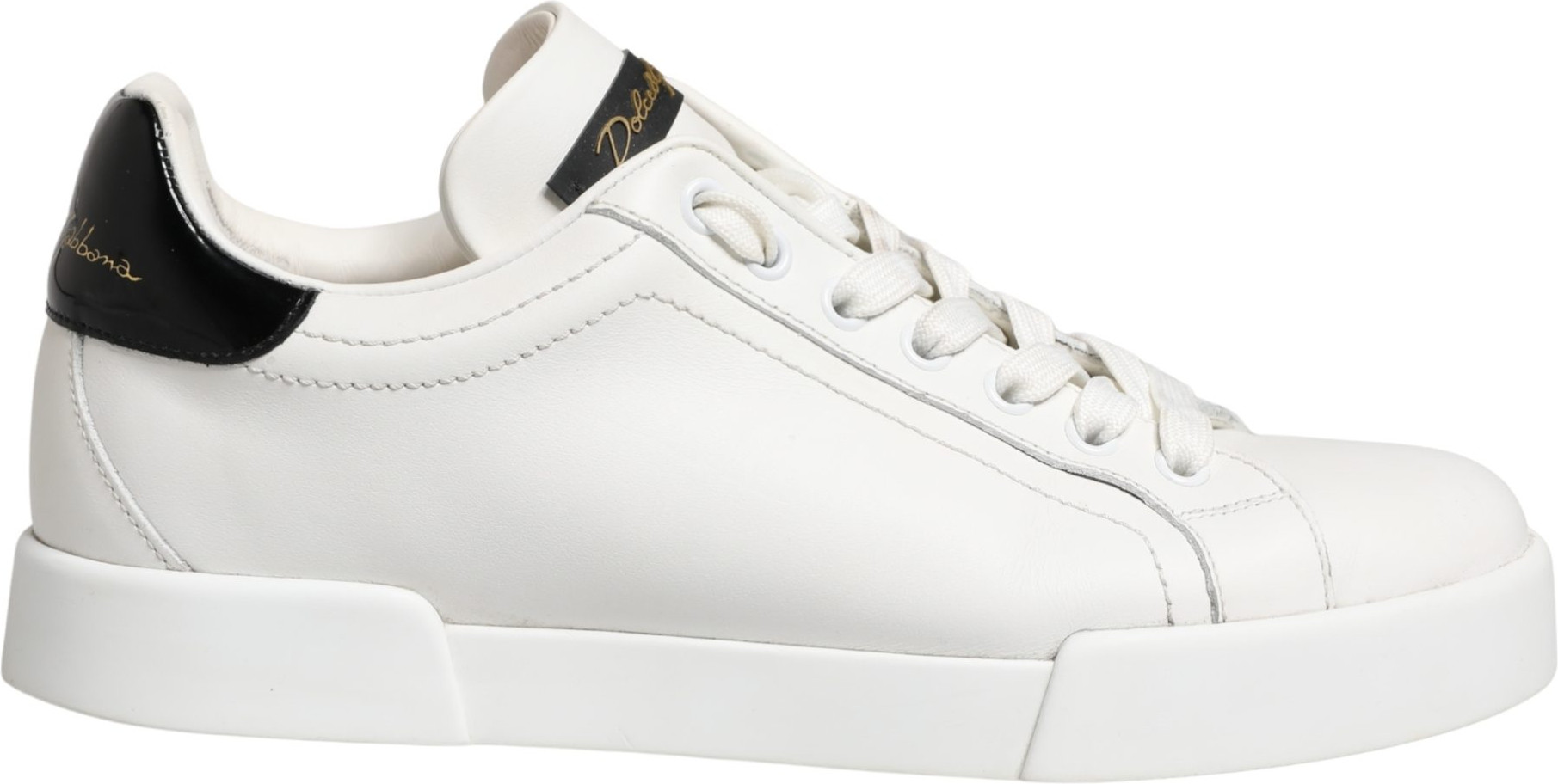 Sneakers White Black Portofino Leather Sneakers Shoes Dolce & Gabbana