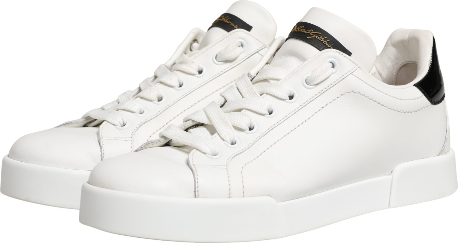 Sneakers Weiß Schwarz Portofino Leder Sneaker Schuhe Dolce & Gabbana