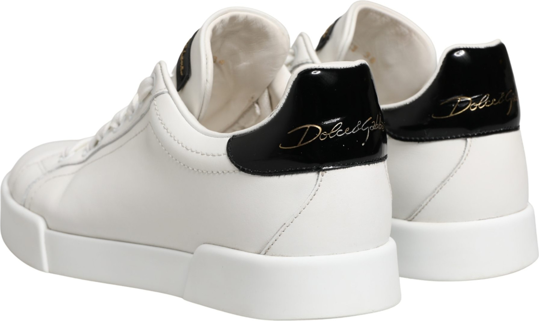 Sneakers Weiß Schwarz Portofino Leder Sneaker Schuhe Dolce & Gabbana