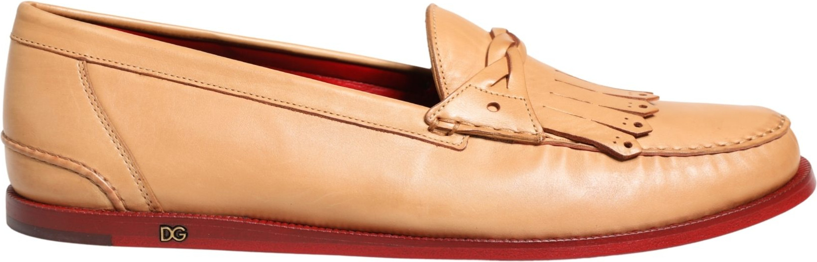 Schuhe Beige Quaste Leder Herren Slipper Loafers Dolce & Gabbana