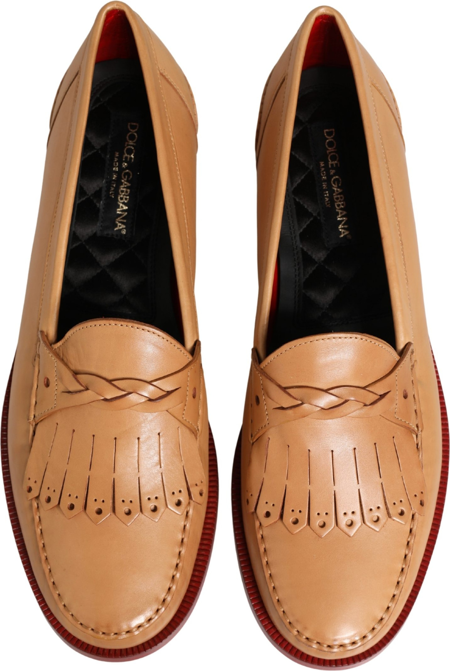 Shoes Beige Tassel Leather Men Slip On Loafers Dolce & Gabbana