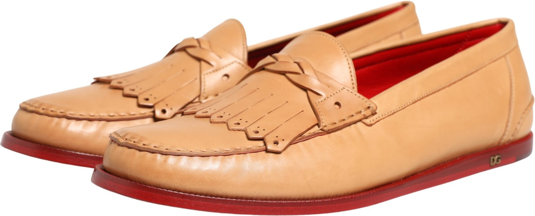 Shoes Beige Tassel Leather Men Slip On Loafers Dolce & Gabbana