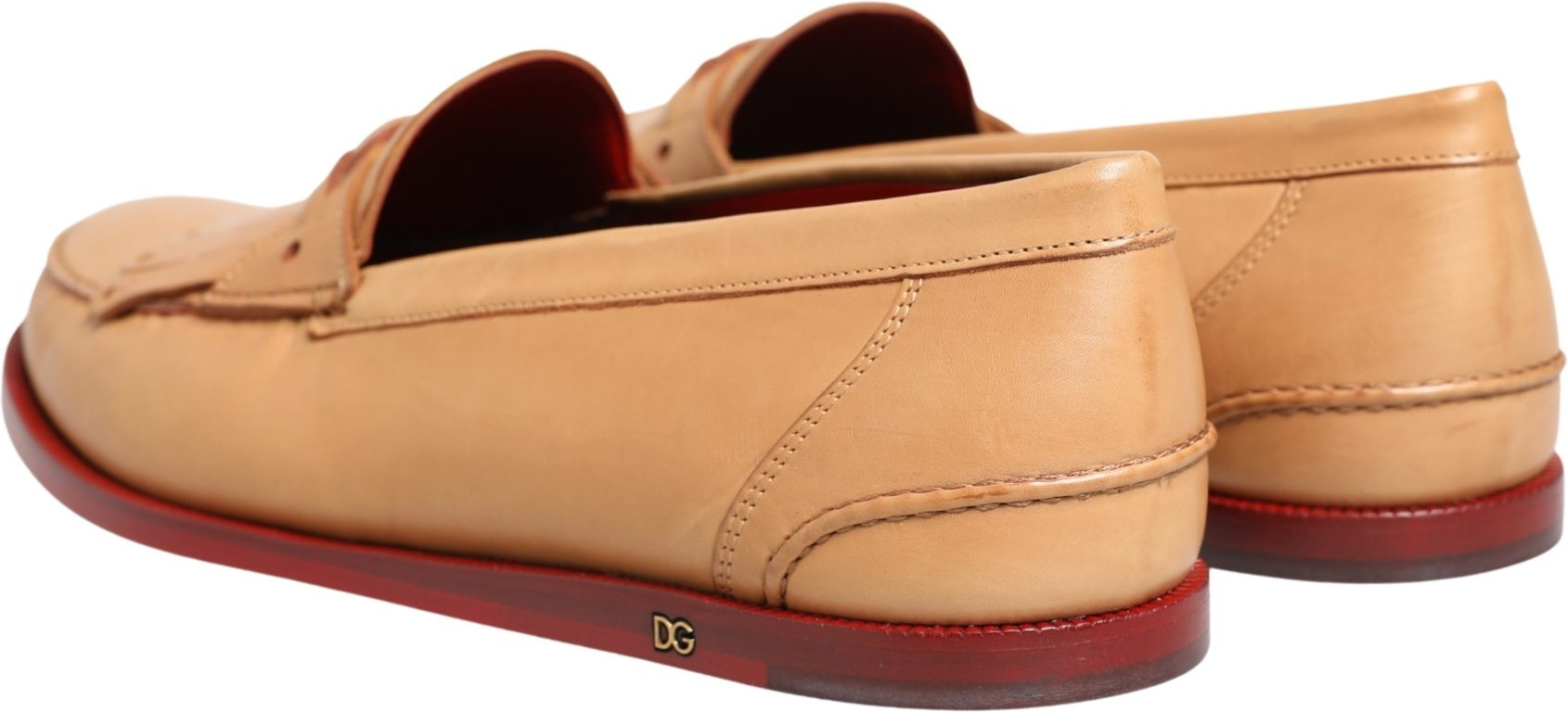 Shoes Beige Tassel Leather Men Slip On Loafers Dolce & Gabbana