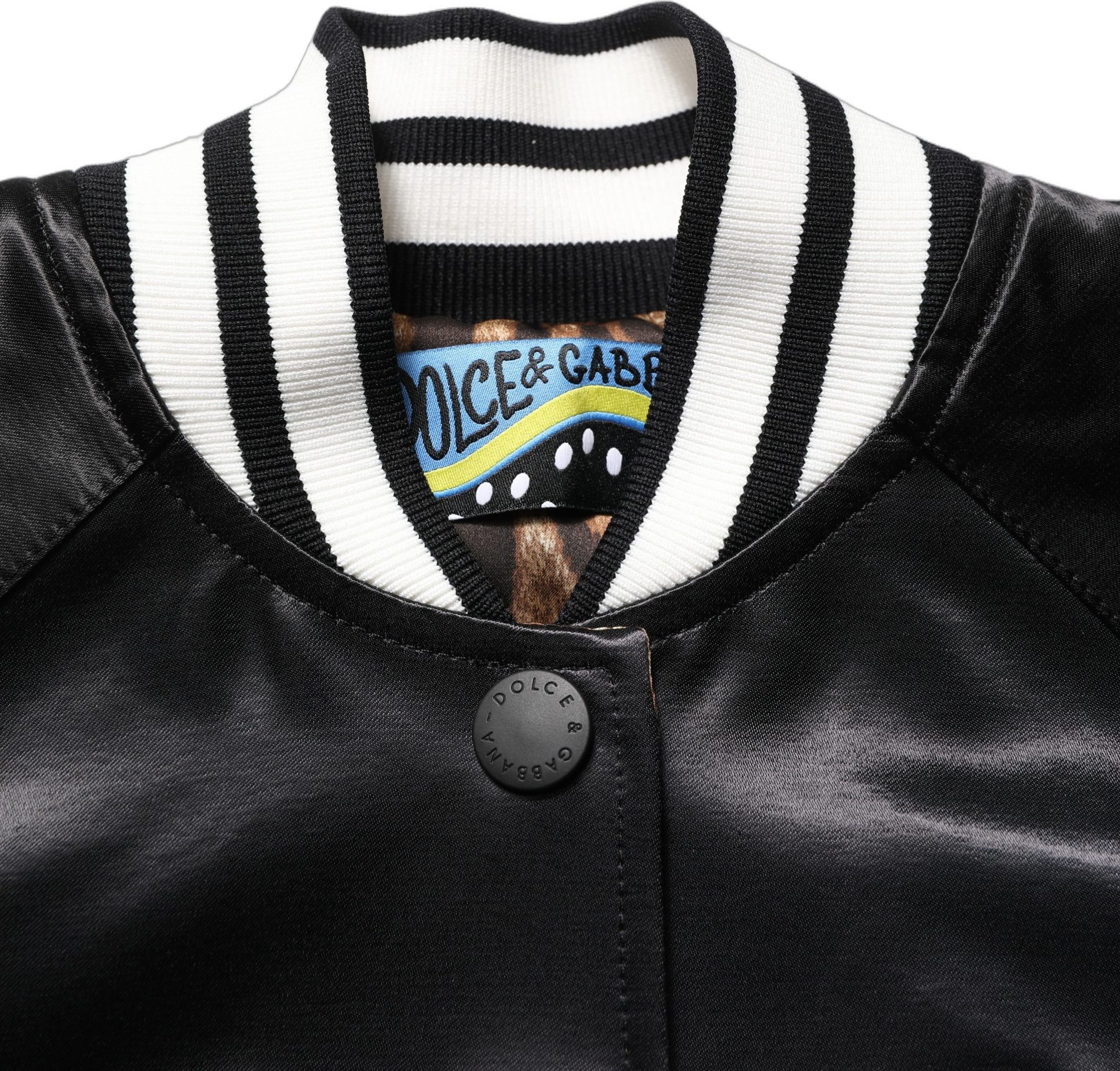 Bomber Jacket Dolce & Gabbana Black Satin Floral Embroidery