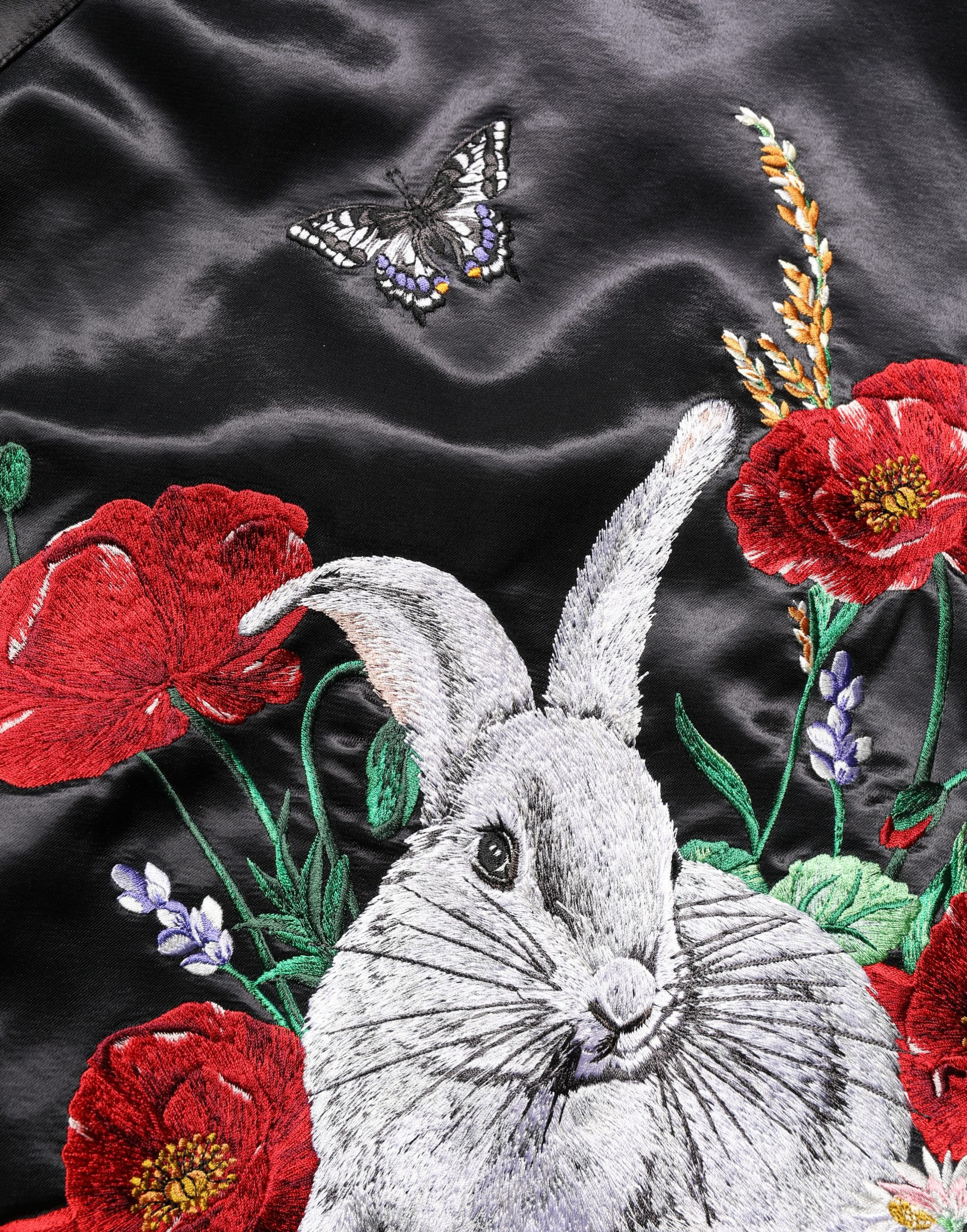 Bomber Jacket Dolce & Gabbana Black Satin Floral Embroidery
