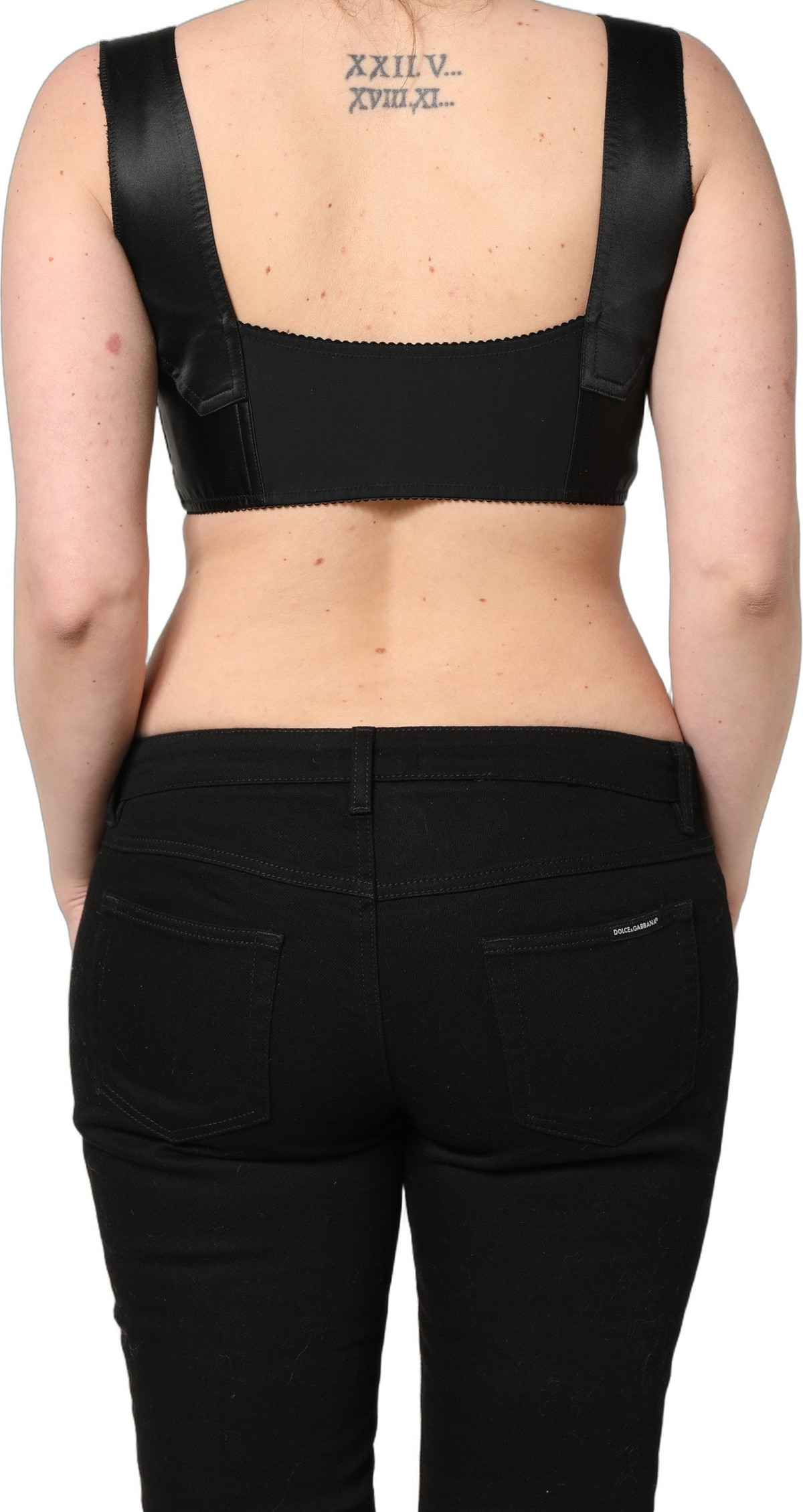 Schwarzes Korsett-Top aus Satin und Nylon von Dolce & Gabbana