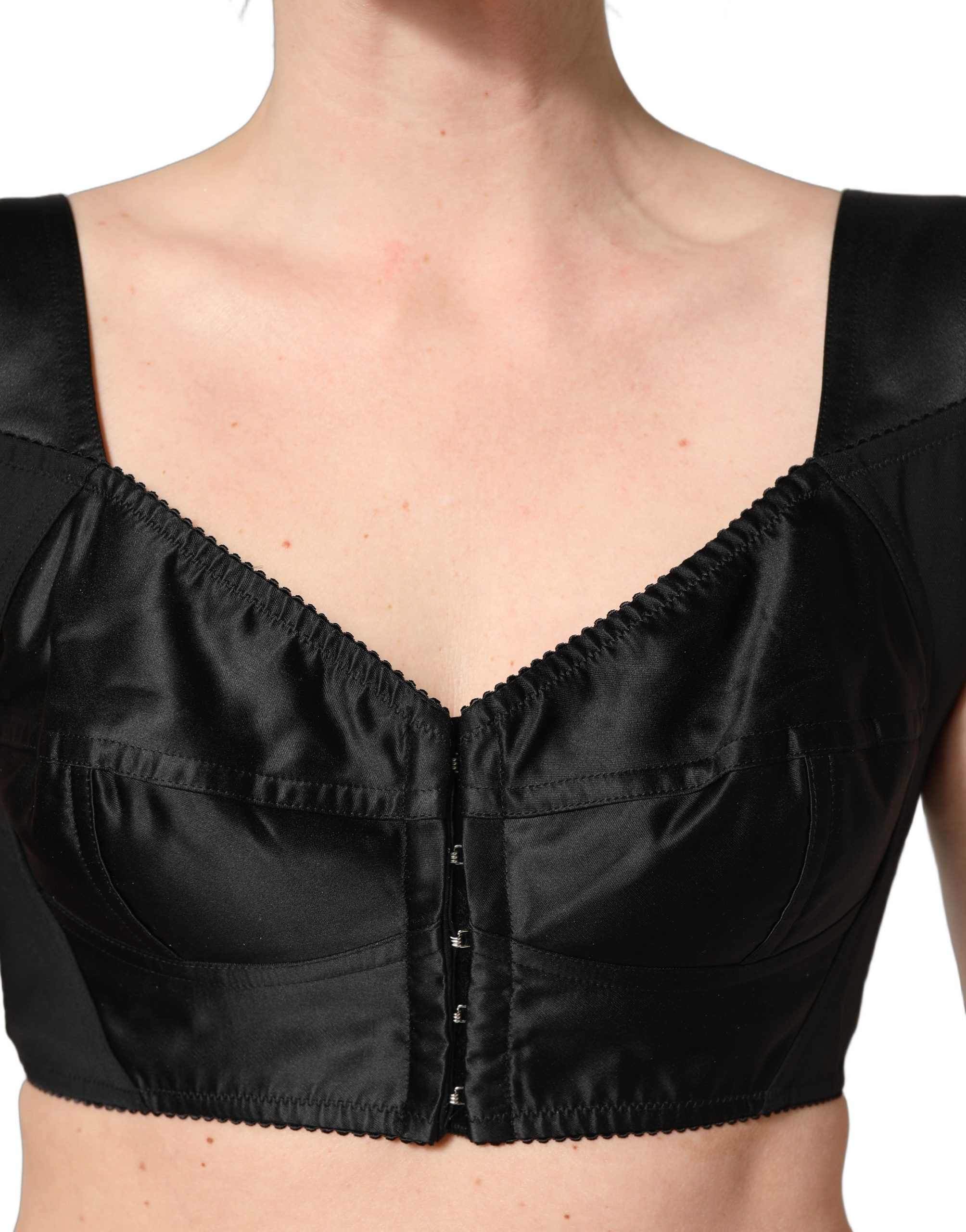 Schwarzes Korsett-Top aus Satin und Nylon von Dolce & Gabbana