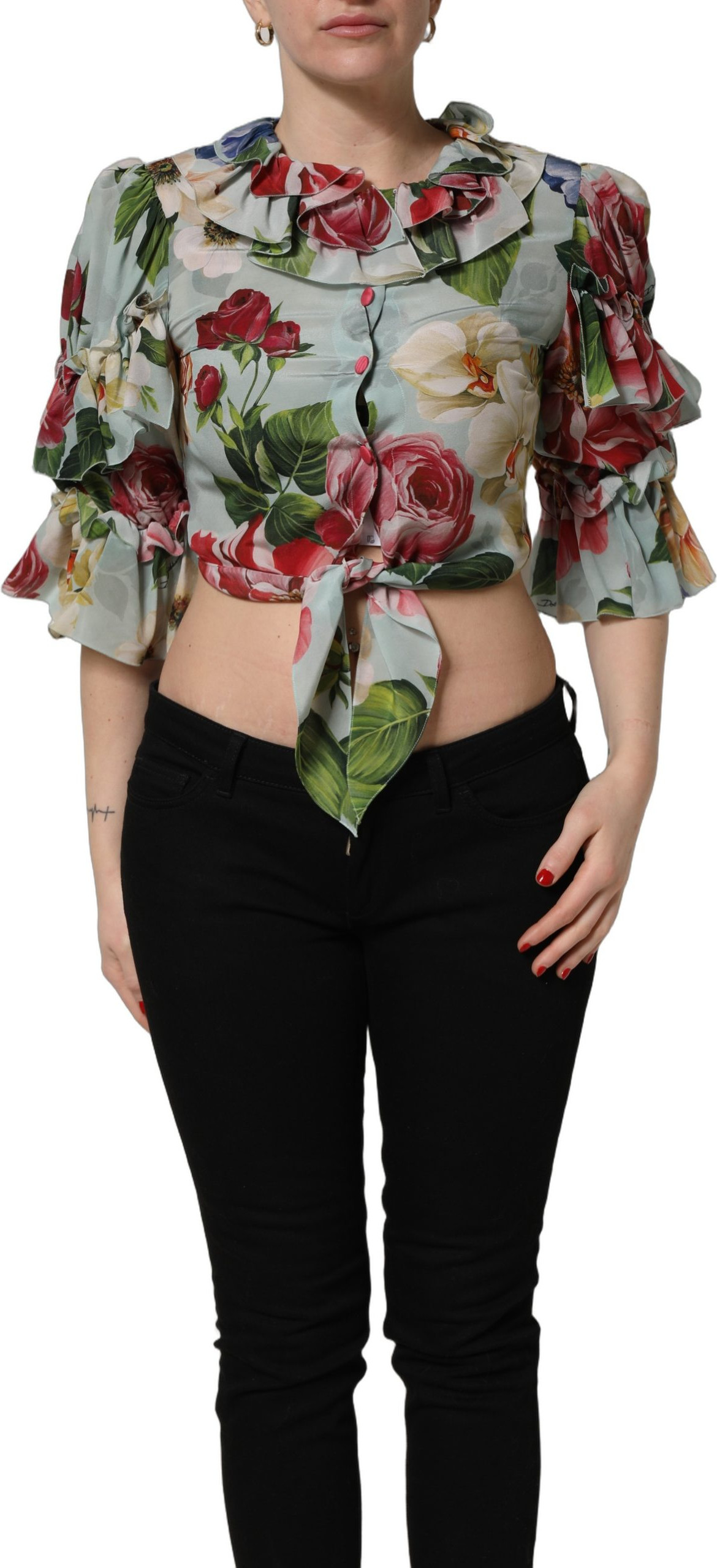 Shirt Top Dolce & Gabbana Multicolor Floral Silk Cropped