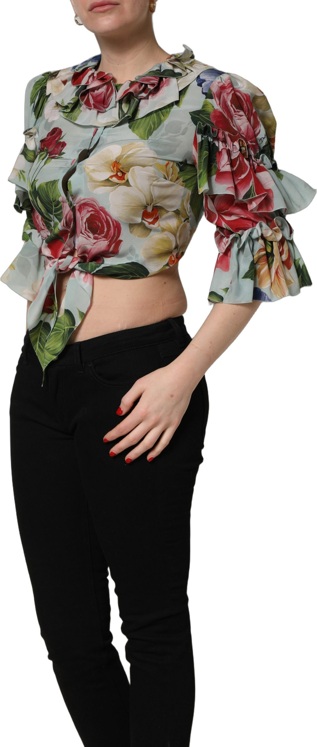 Shirt Top Dolce & Gabbana Multicolor Floral Silk Cropped