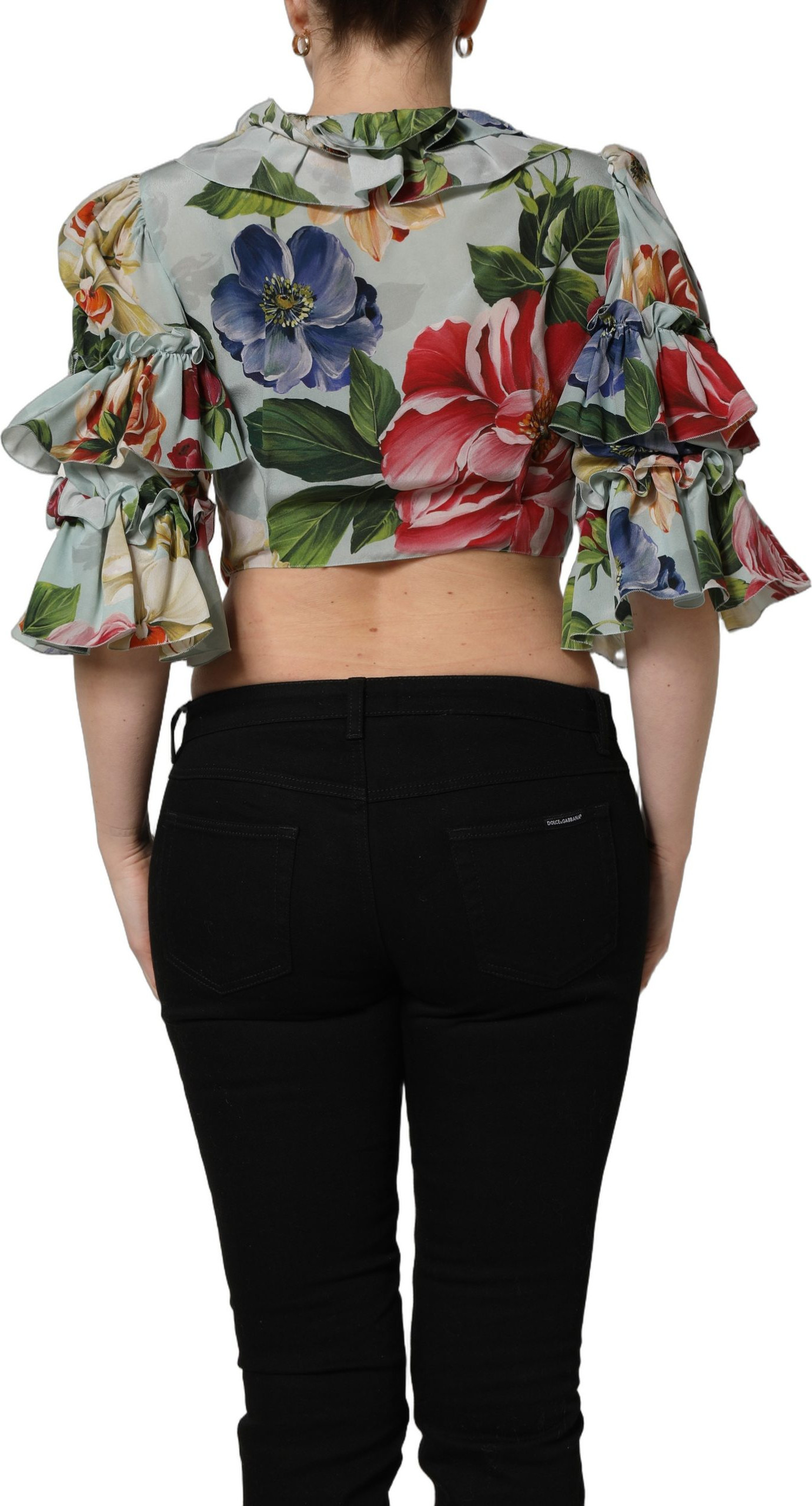 Shirt Top Dolce & Gabbana Multicolor Floral Silk Cropped