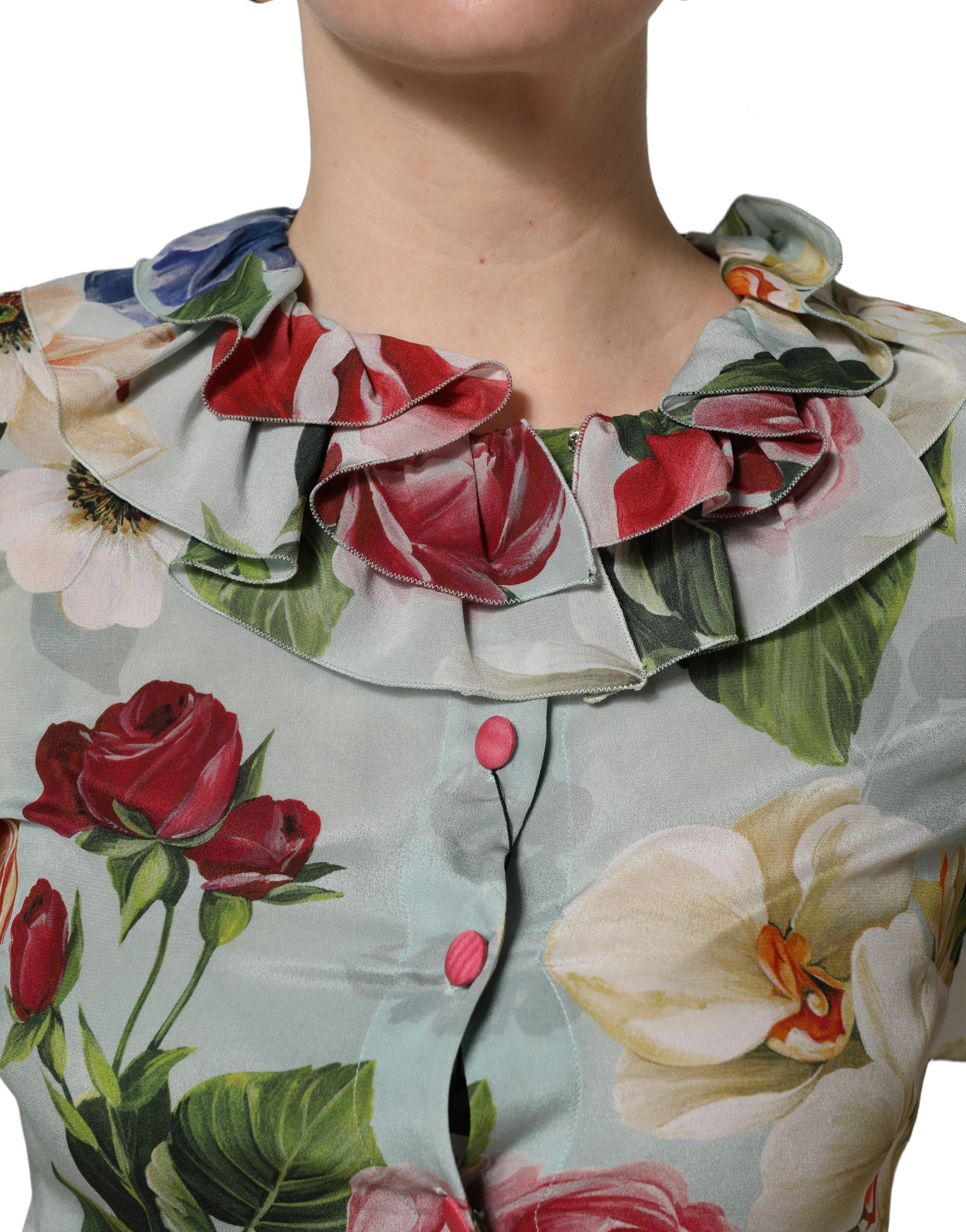 Shirt Top Dolce & Gabbana Multicolor Floral Silk Cropped