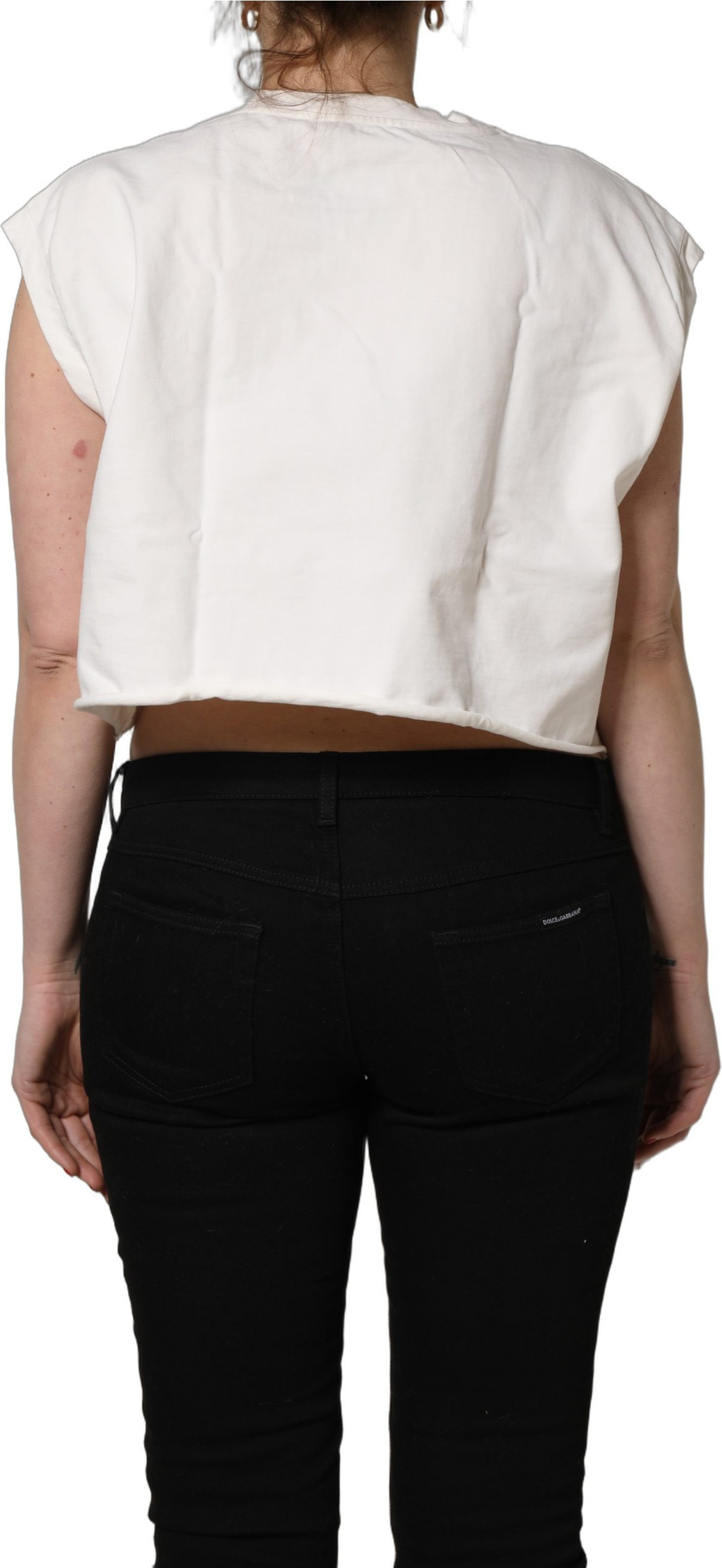 Dolce & Gabbana White Cotton DG Logo Print Cropped Jersey Top