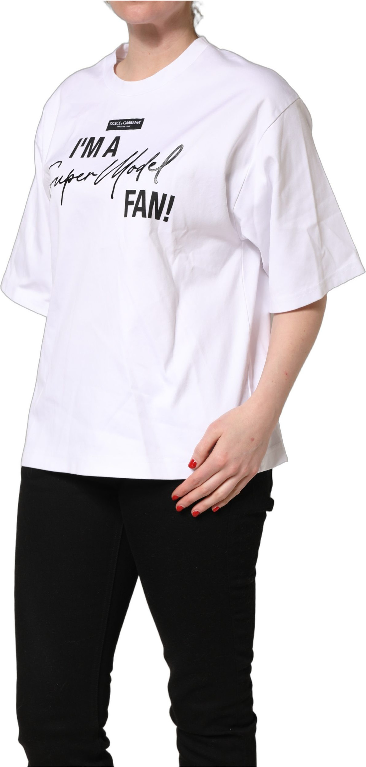 T-shirt White Dolce & Gabbana I'm a Super Model Fan Print Jersey