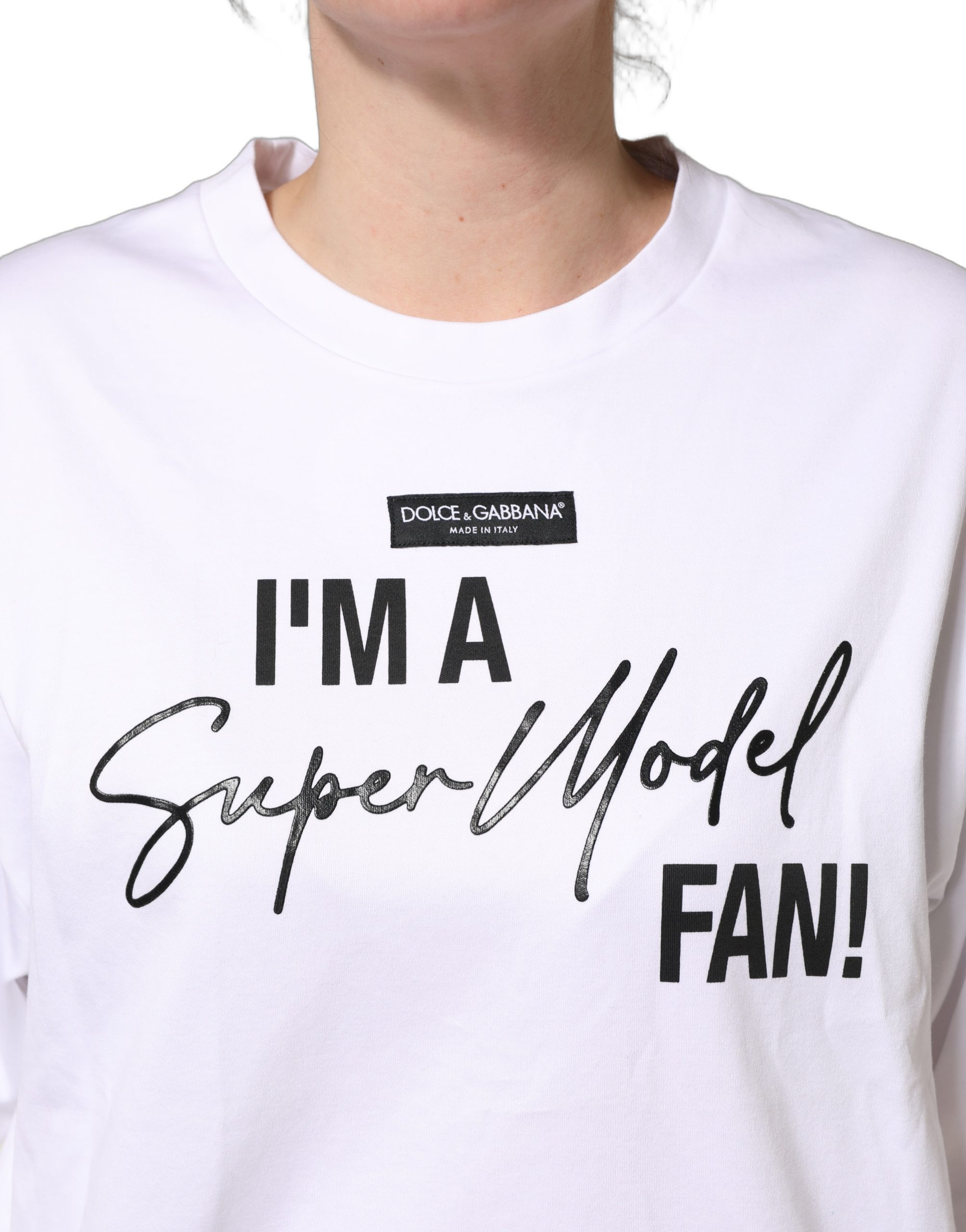 T-shirt White Dolce & Gabbana I'm a Super Model Fan Print Jersey
