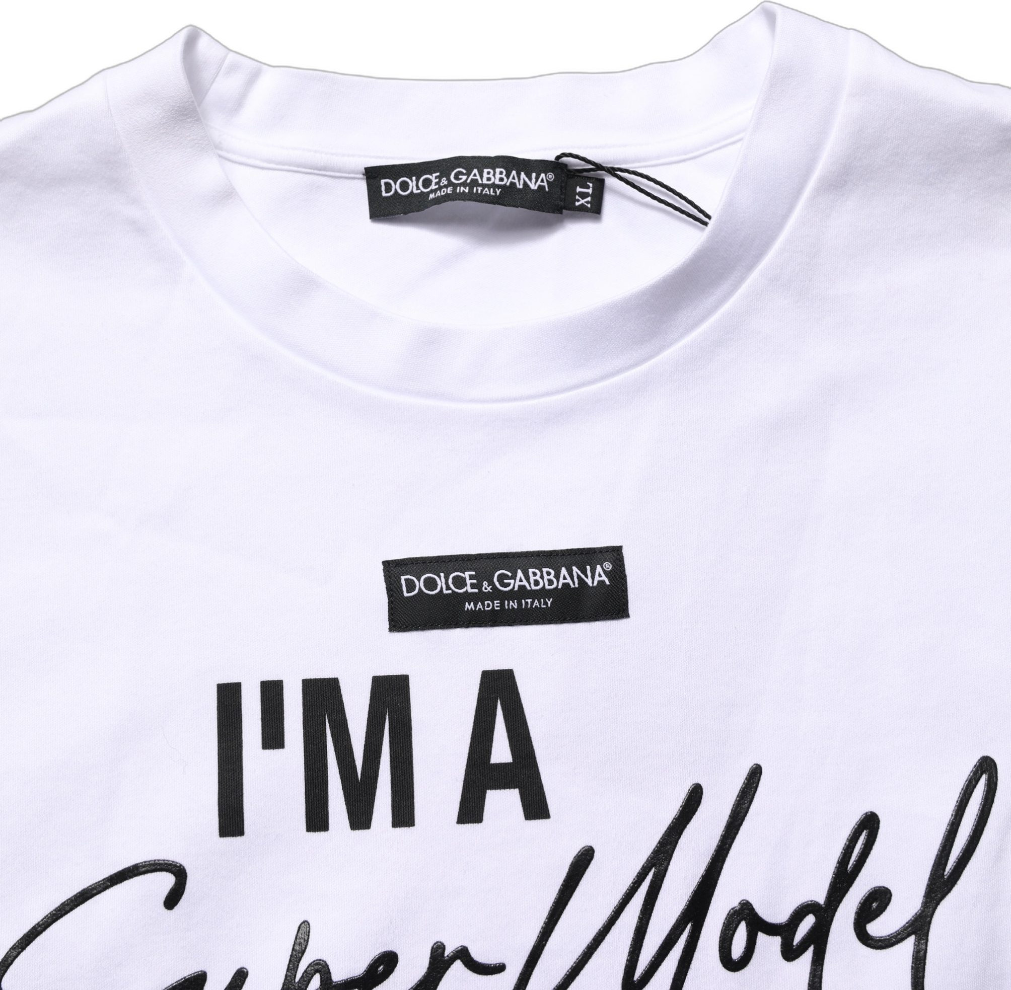 T-shirt White Dolce & Gabbana I'm a Super Model Fan Print Jersey