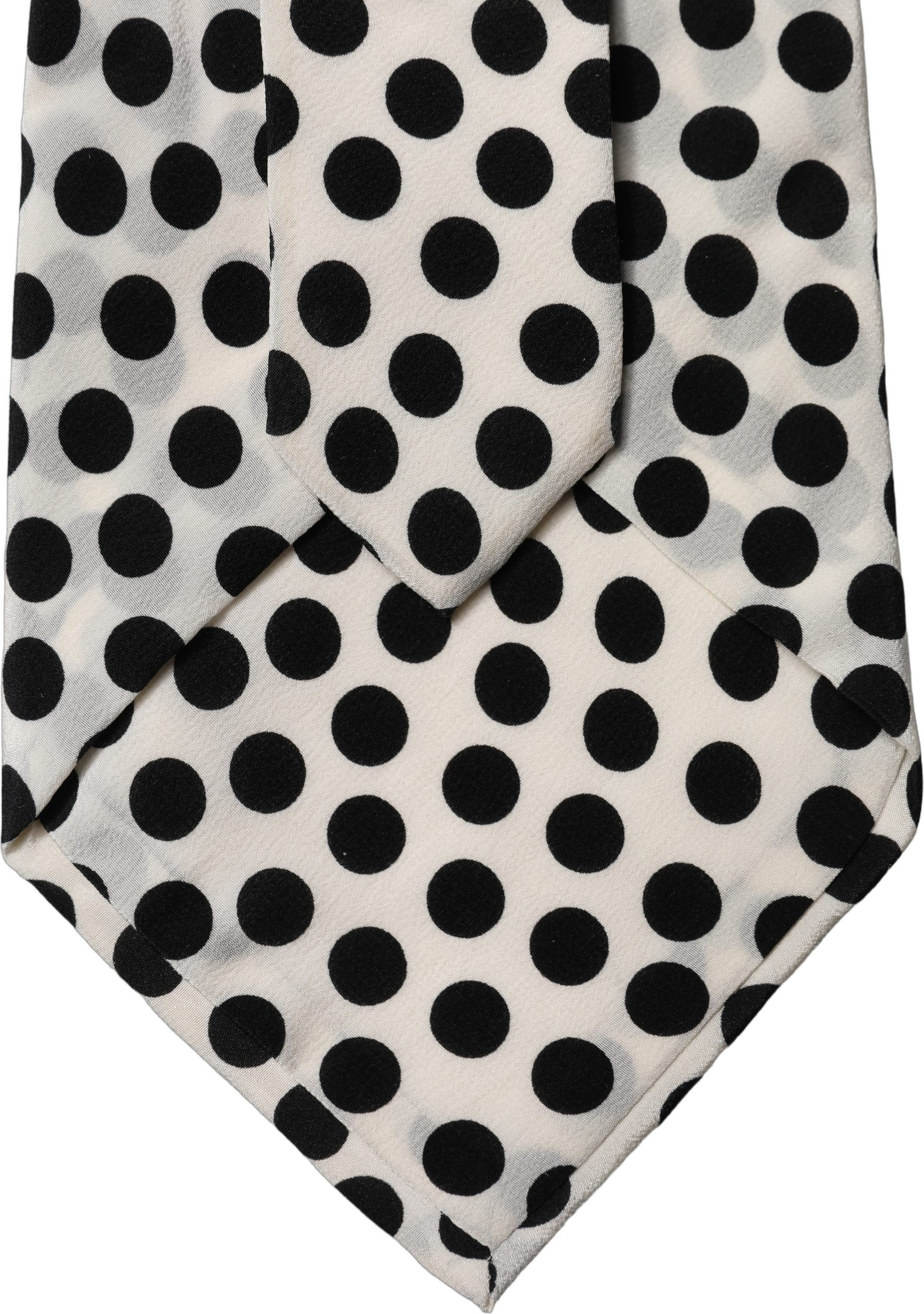 Necktie Dolce & Gabbana White Black Polka Dot Silk Adjustable Women Necktie Tie
