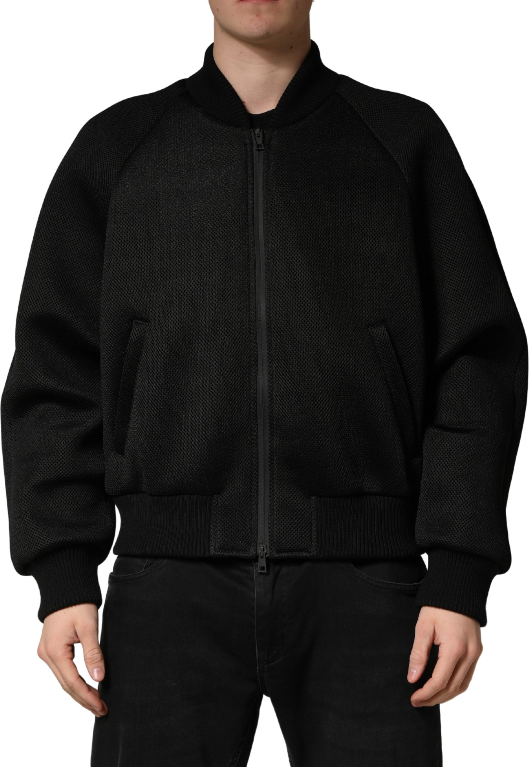 Jacket Dolce & Gabbana Men Black Nylon Full Zip Bomber Jacket