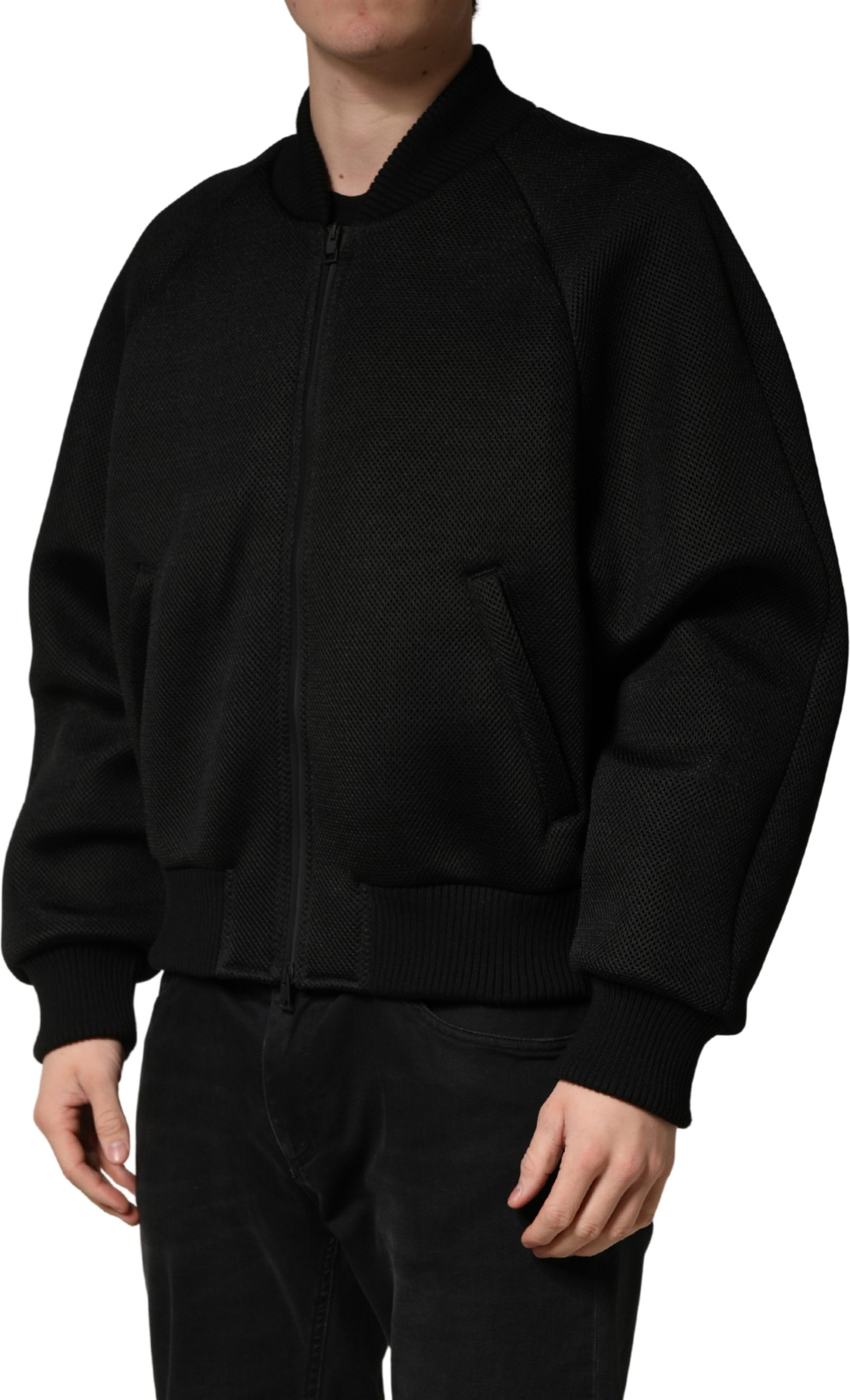 Jacket Dolce & Gabbana Herren Schwarz Nylon Bomberjacke mit durchgehendem Reißverschluss