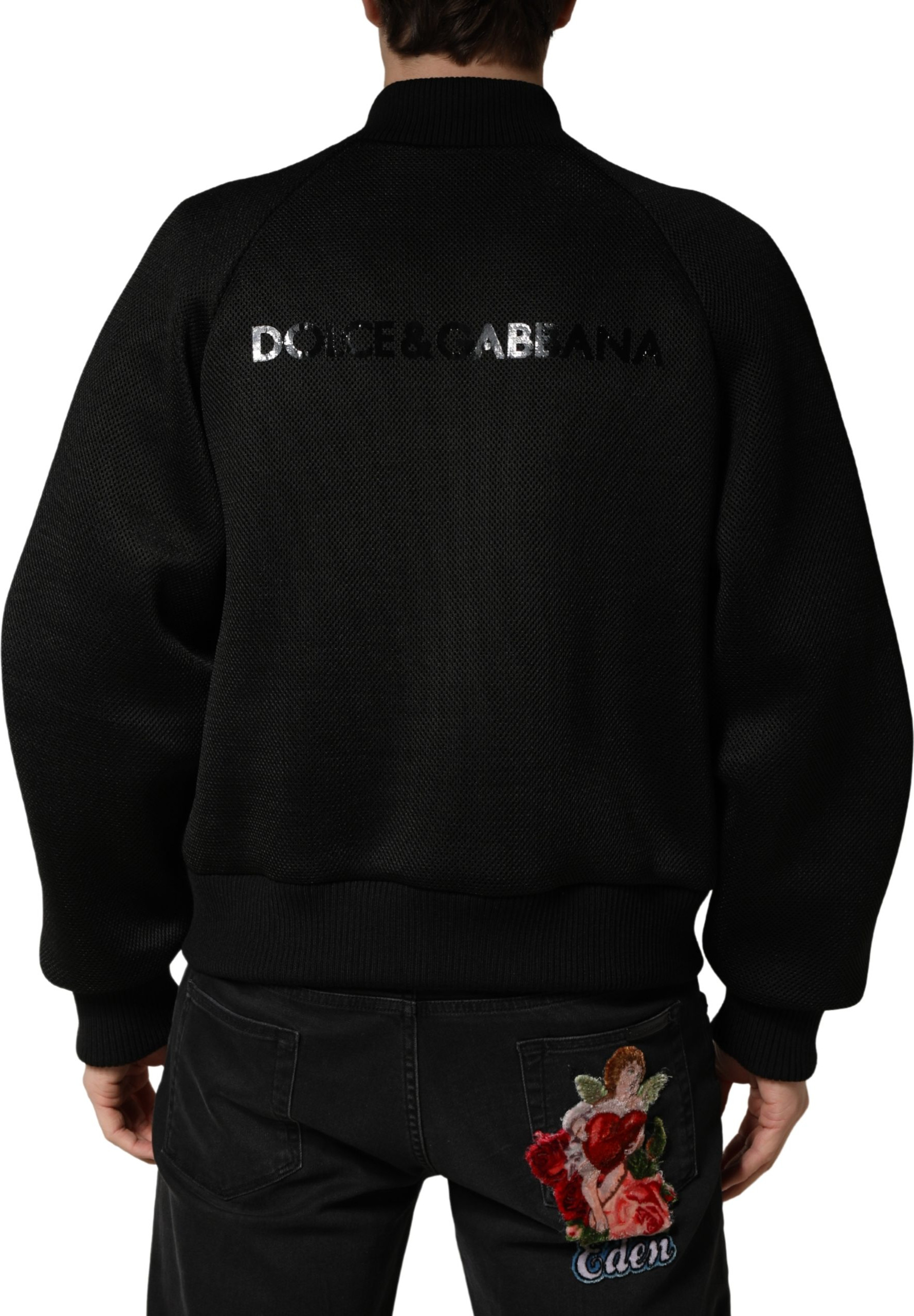 Jacket Dolce & Gabbana Herren Schwarz Nylon Bomberjacke mit durchgehendem Reißverschluss
