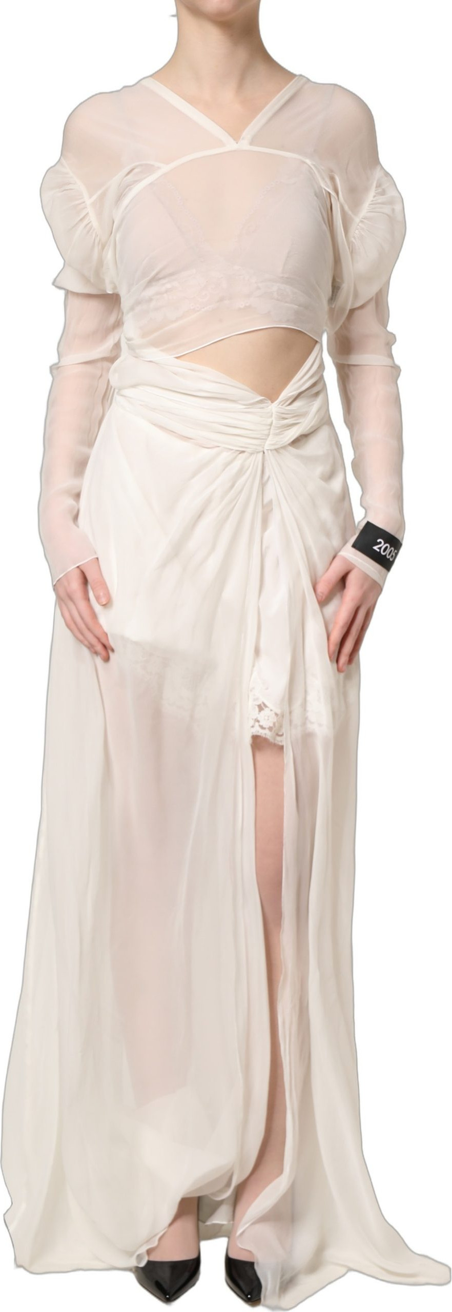 Dress Dolce & Gabbana White Silk Sheer Draped Long Gown