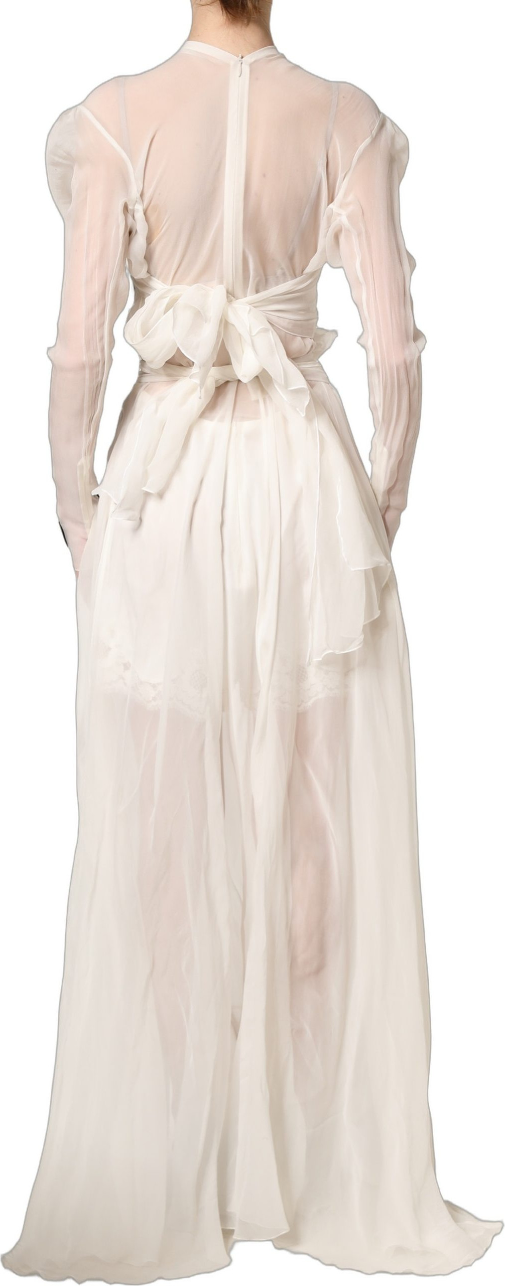 Dress Dolce & Gabbana White Silk Sheer Draped Long Gown