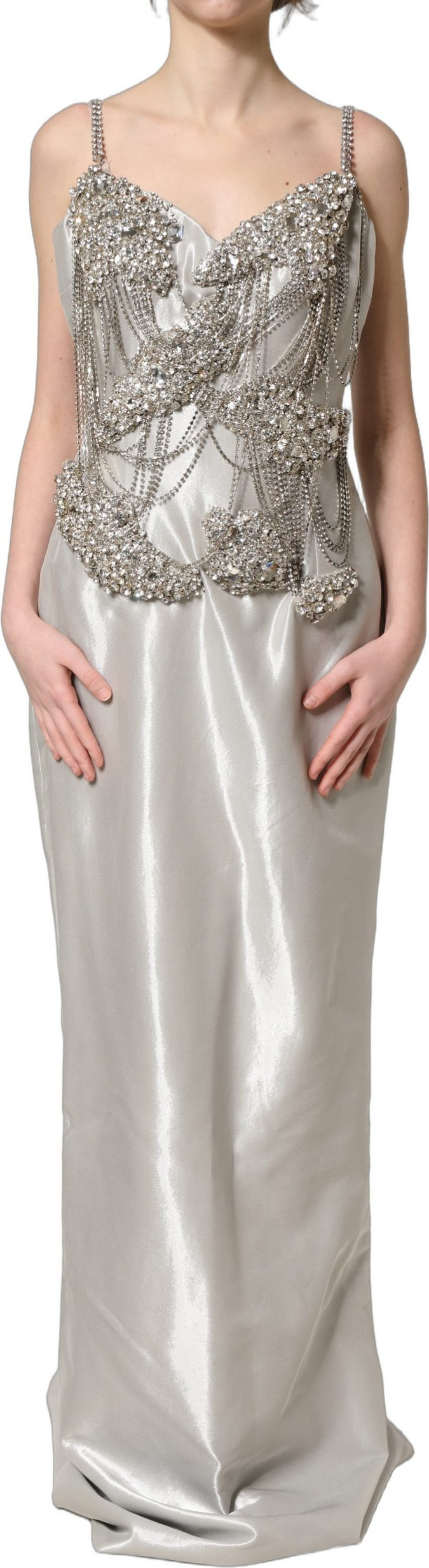 Dress Dolce & Gabbana Silver Crystal Embellished EveningGown