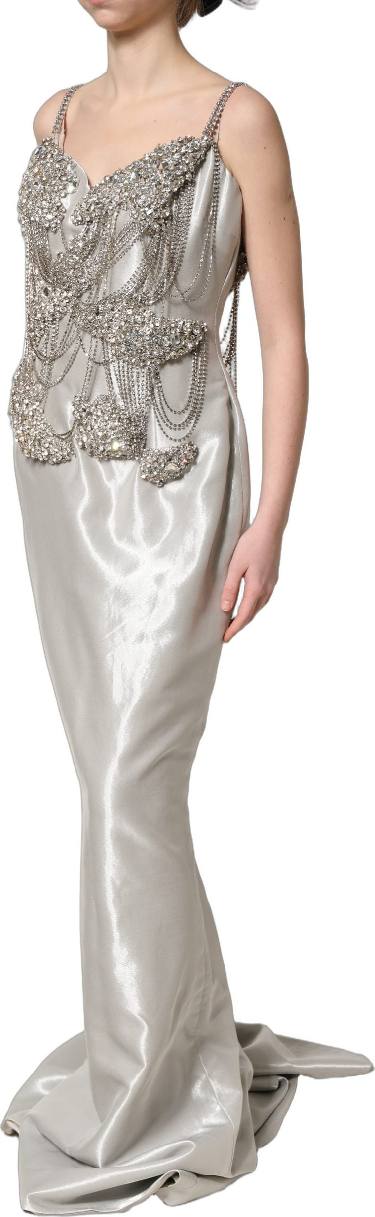 Kleid Dolce & Gabbana Abendkleid mit silbernen Kristallverzierungen