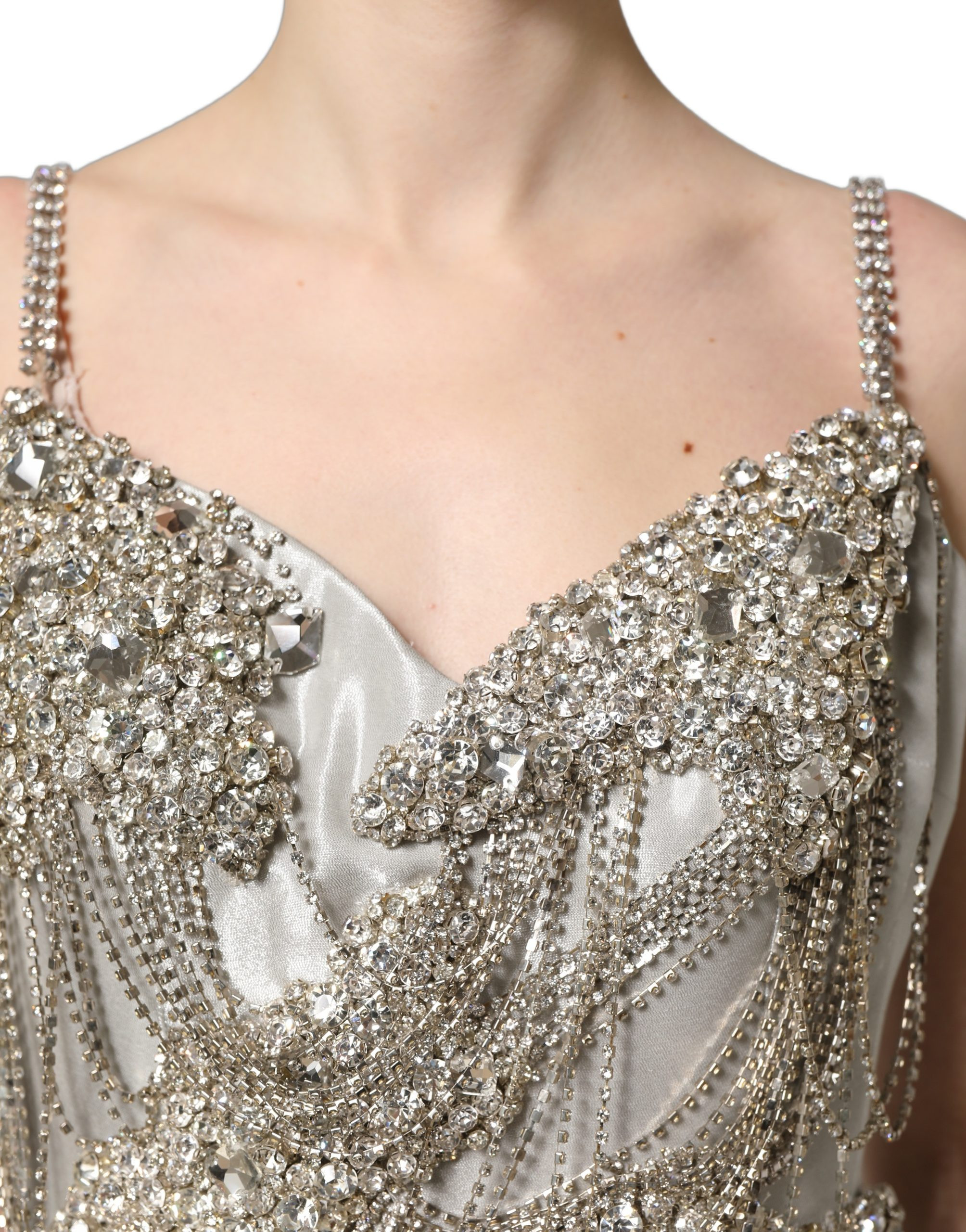 Kleid Dolce & Gabbana Abendkleid mit silbernen Kristallverzierungen
