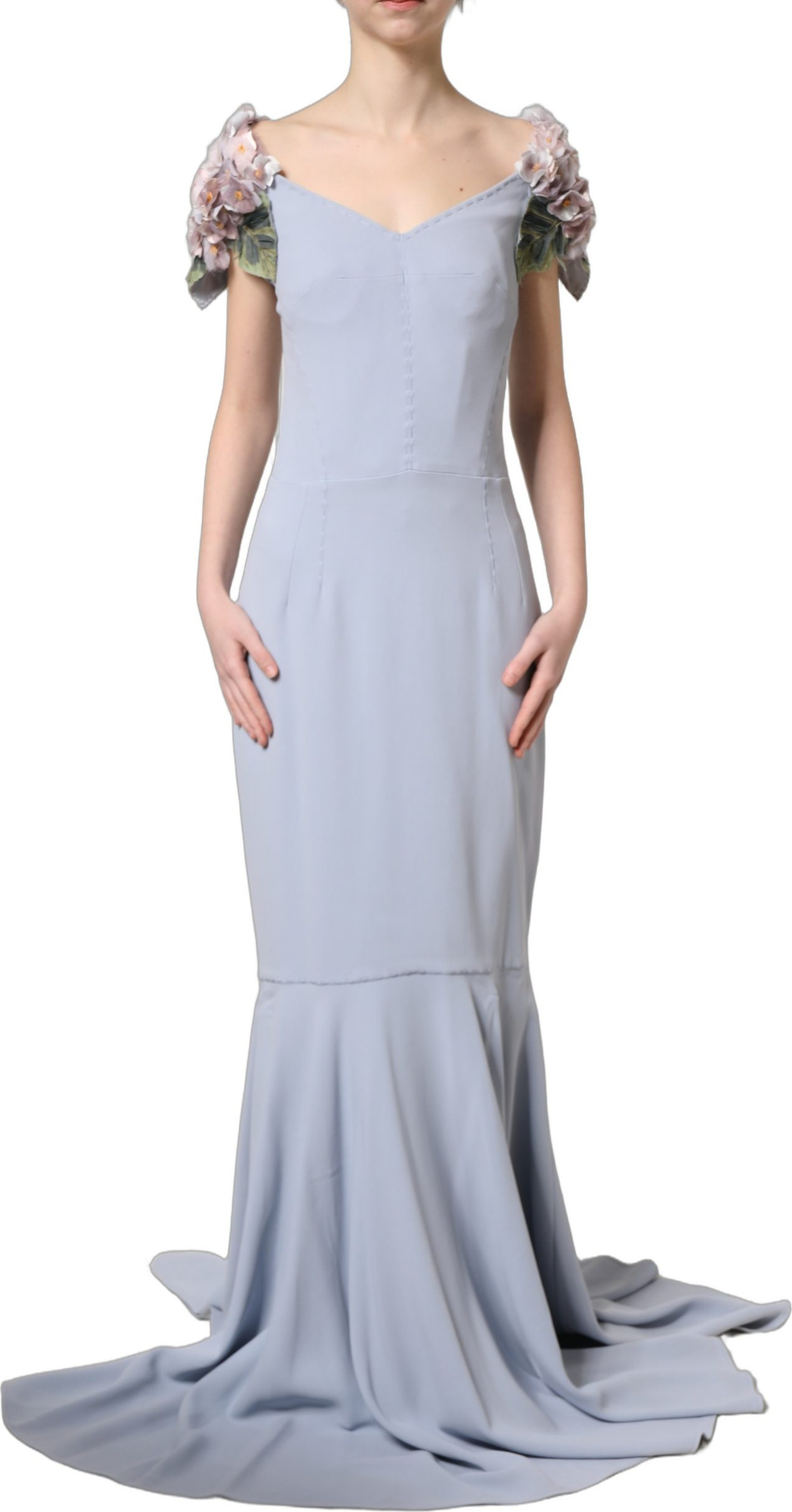 Dress Dolce & Gabbana Light Blue Hydrangea Embellished Cap Sleeve