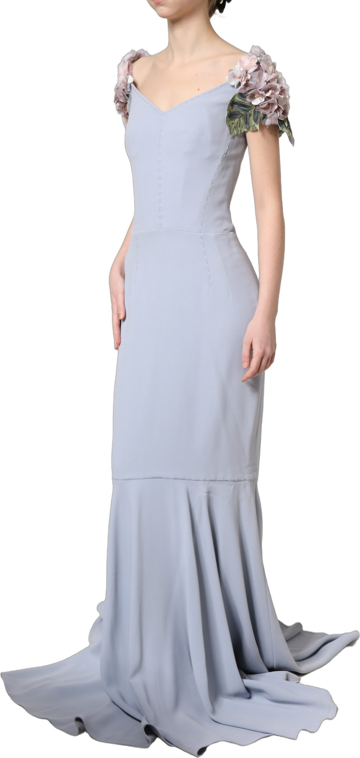 Dress Dolce & Gabbana Light Blue Hydrangea Embellished Cap Sleeve