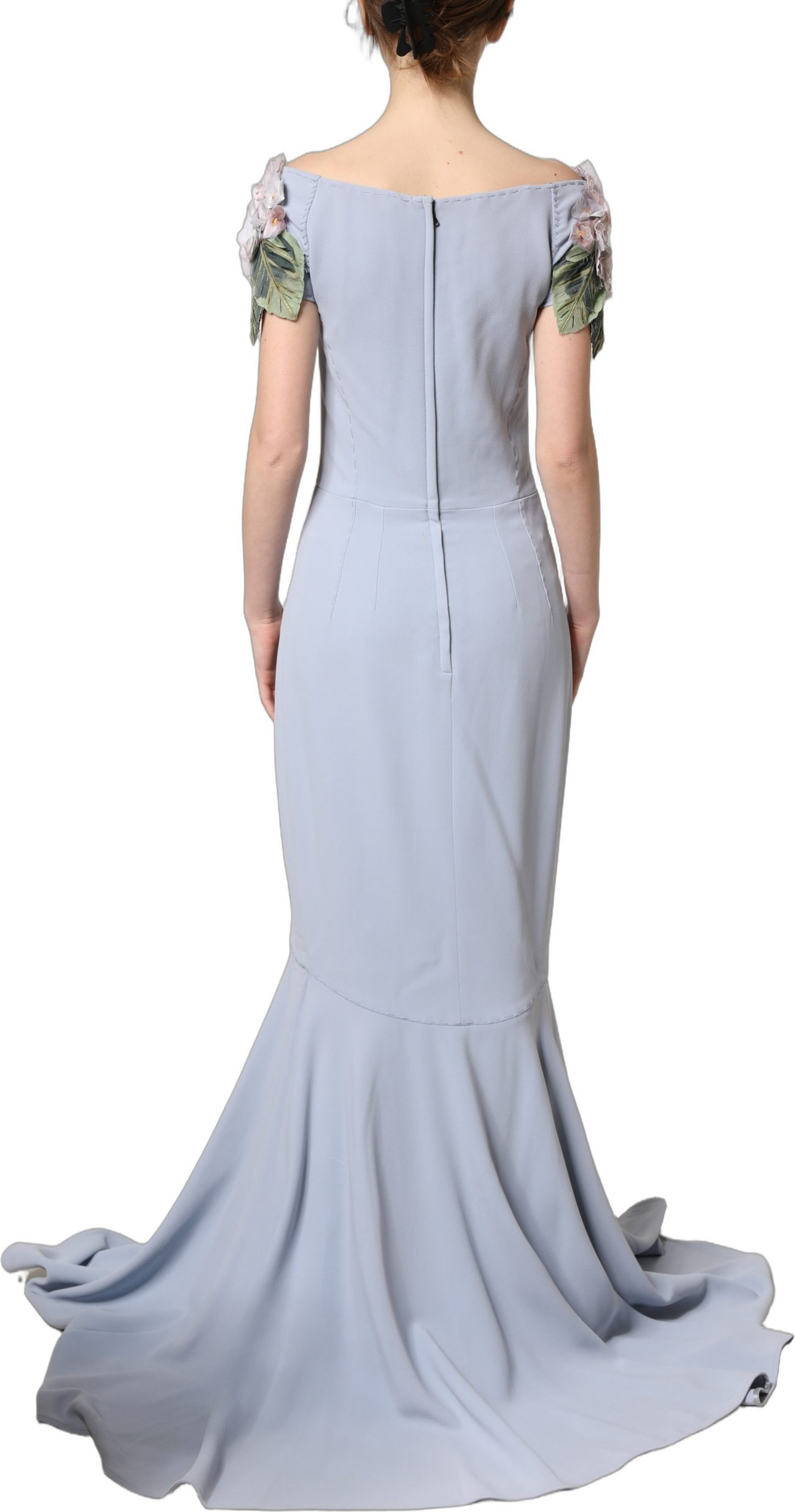 Dress Dolce & Gabbana Light Blue Hydrangea Embellished Cap Sleeve