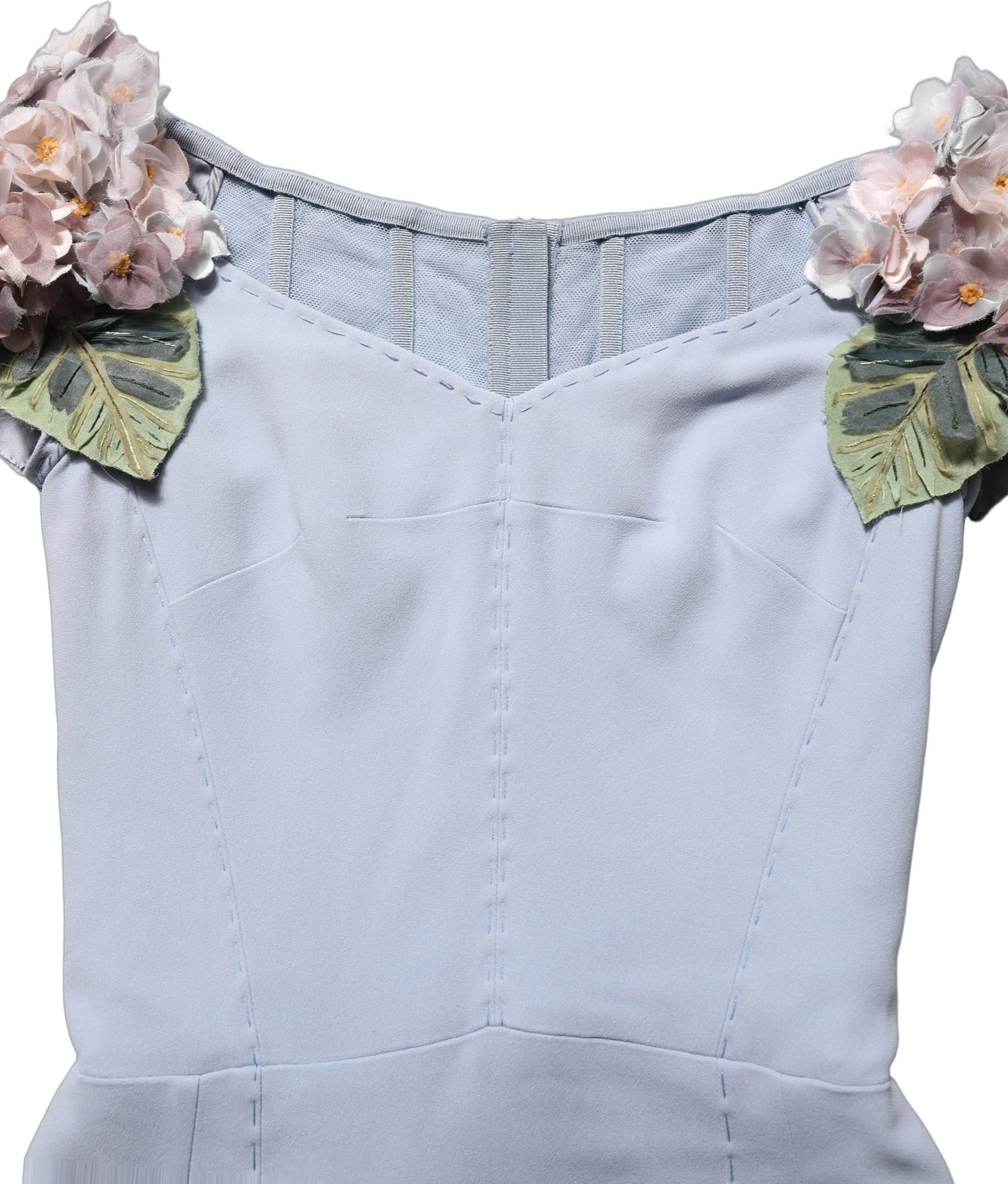Dress Dolce & Gabbana Light Blue Hydrangea Embellished Cap Sleeve