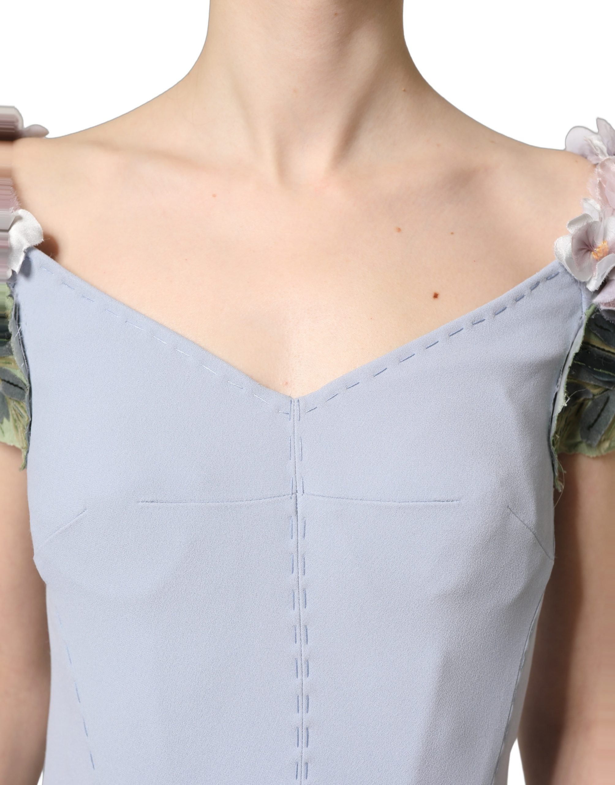 Dress Dolce & Gabbana Light Blue Hydrangea Embellished Cap Sleeve