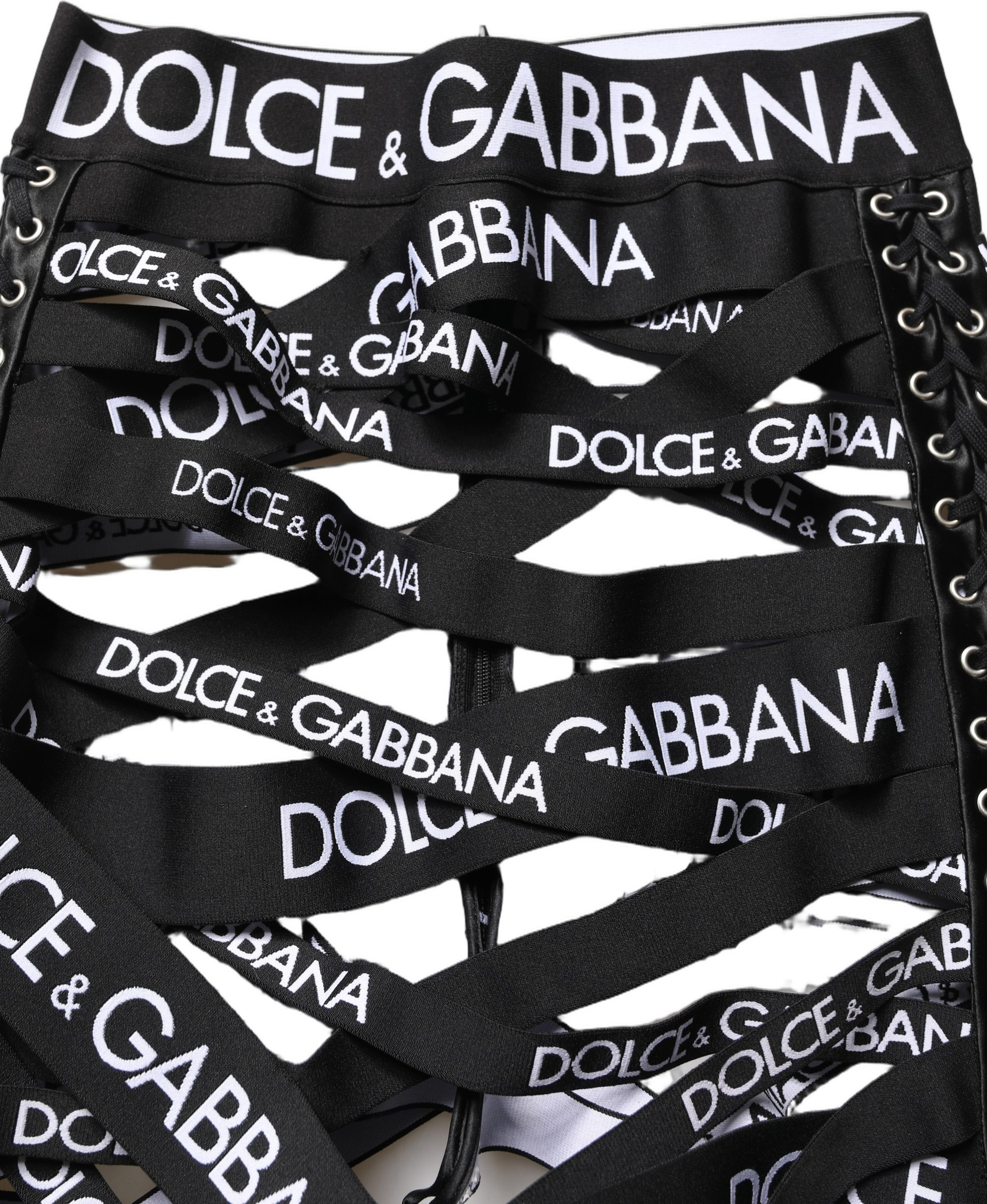 Pants Dolce & Gabbana Black Logo Tape Cut Out Skinny High Waist