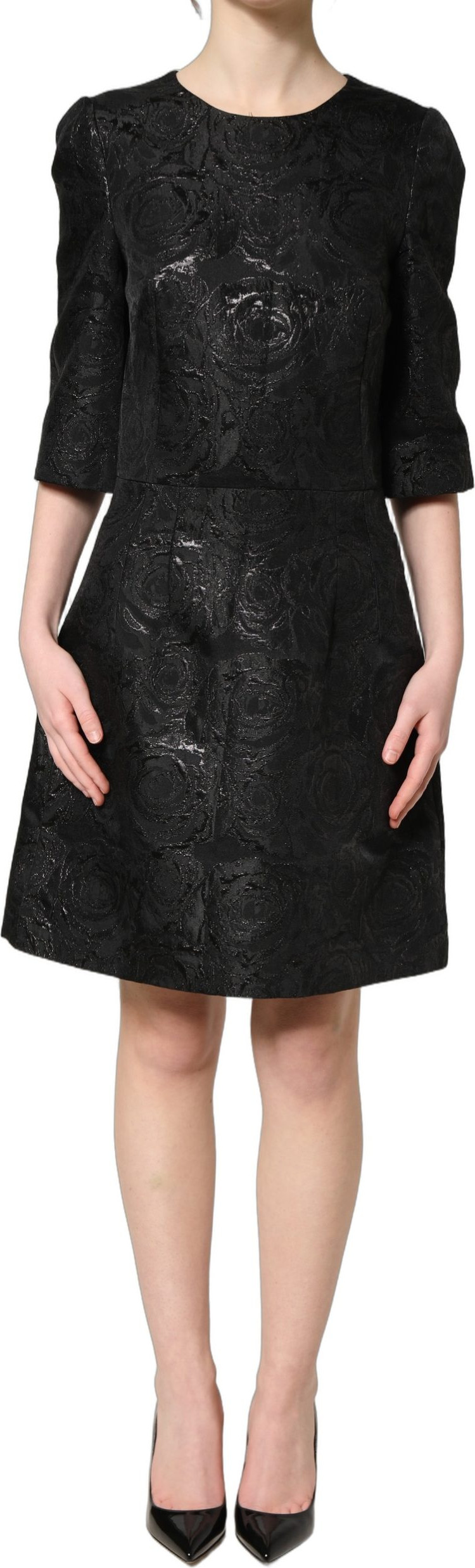 Dress Dolce & Gabbana Black Floral Jacquard Flared A-line Dress