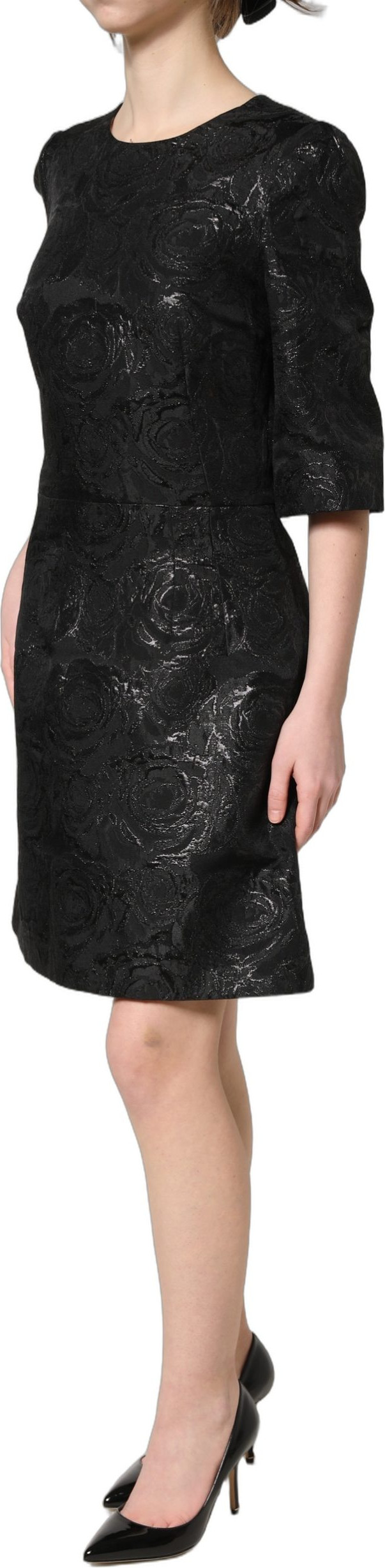 Kleid Dolce & Gabbana Schwarzes Blumen-Jacquard-Wickelkleid in A-Linie