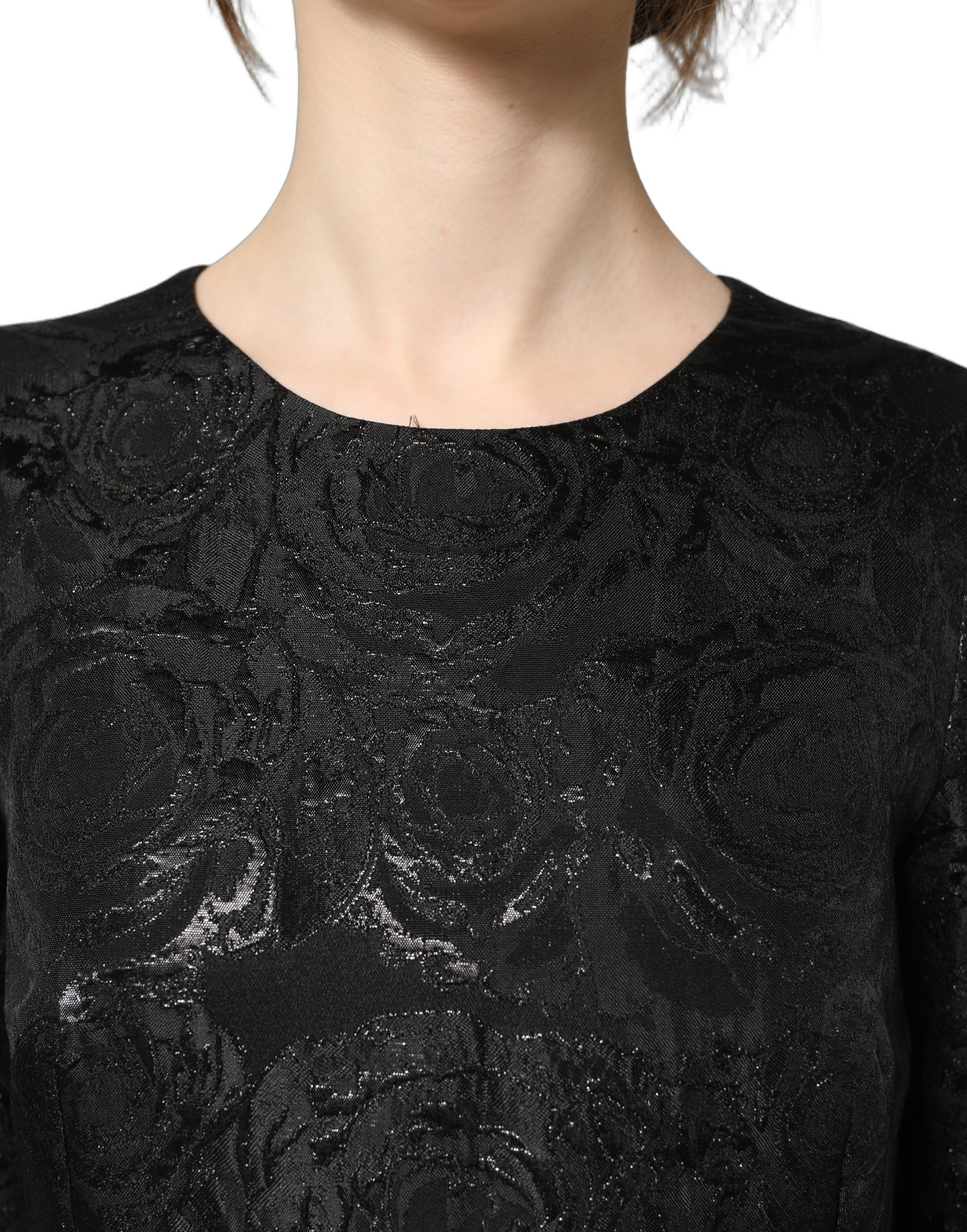 Kleid Dolce & Gabbana Schwarzes Blumen-Jacquard-Wickelkleid in A-Linie