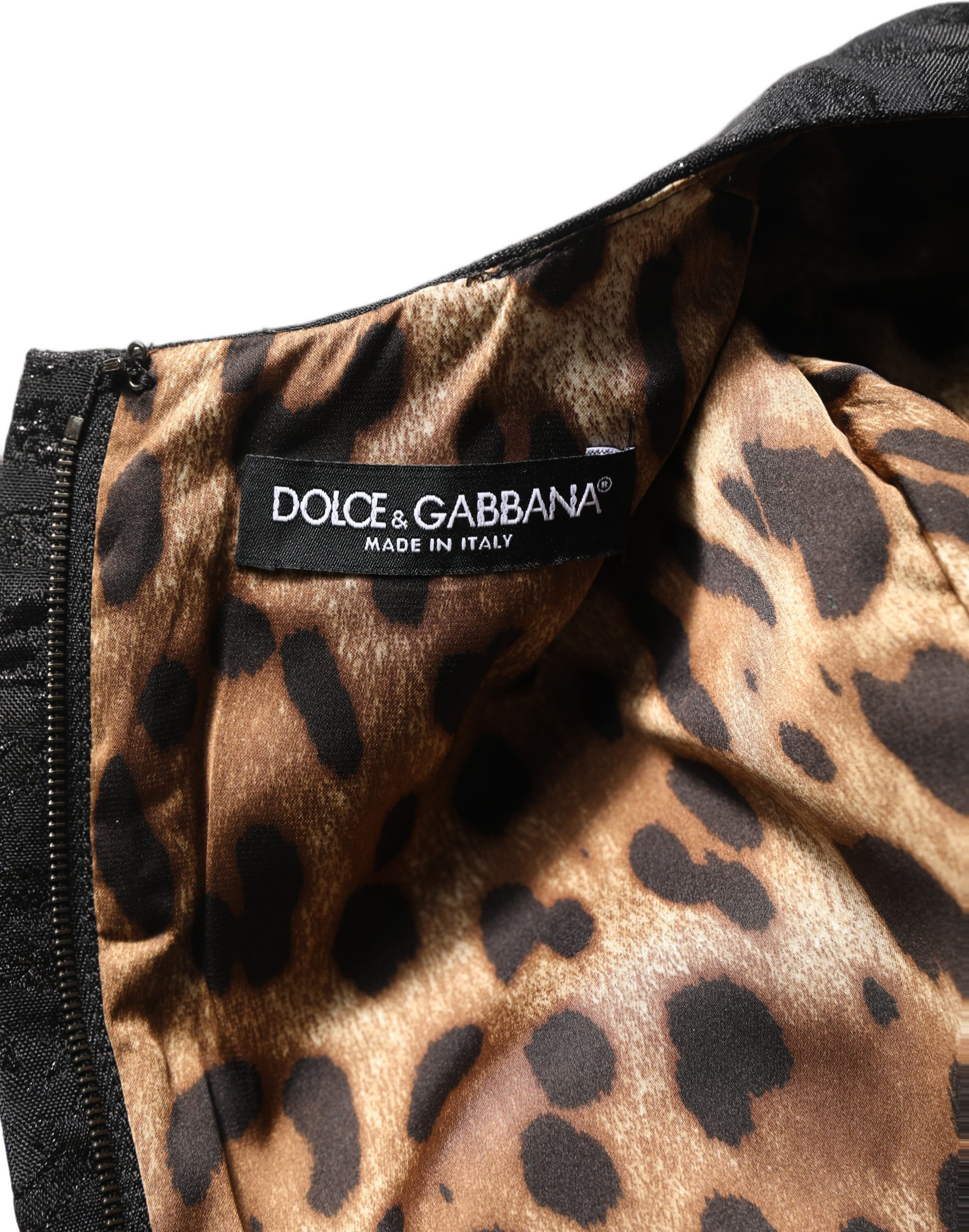 Kleid Dolce & Gabbana Schwarzes Blumen-Jacquard-Wickelkleid in A-Linie