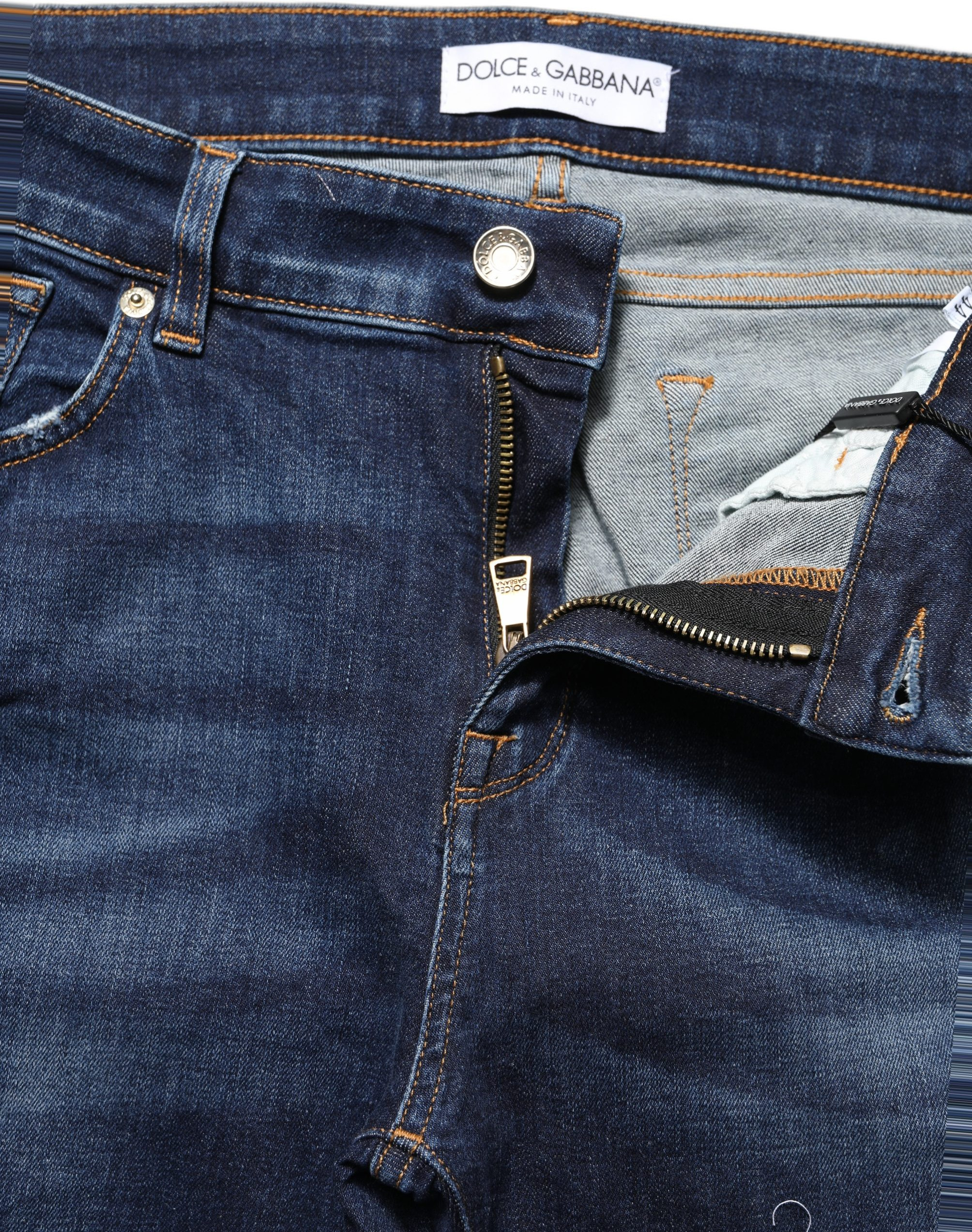 Blaue distressed Skinny Jeans aus Baumwolle von Dolce & Gabbana