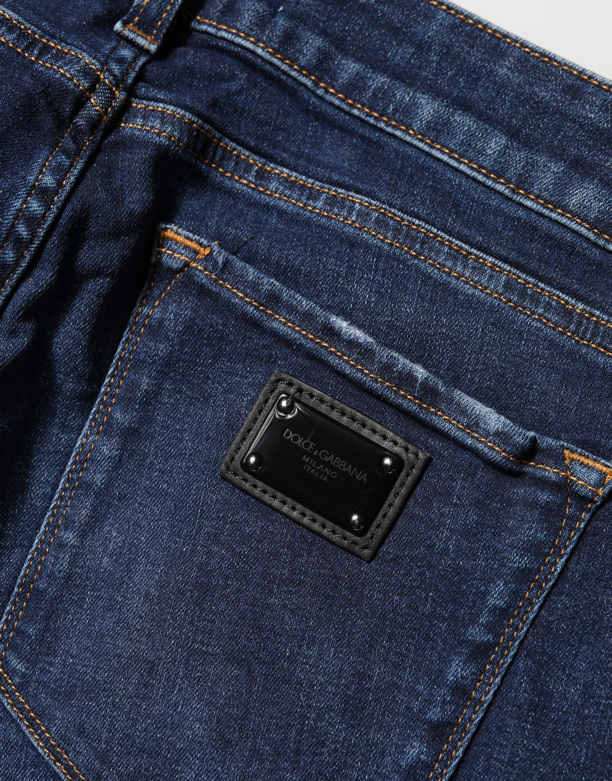Blaue distressed Skinny Jeans aus Baumwolle von Dolce & Gabbana
