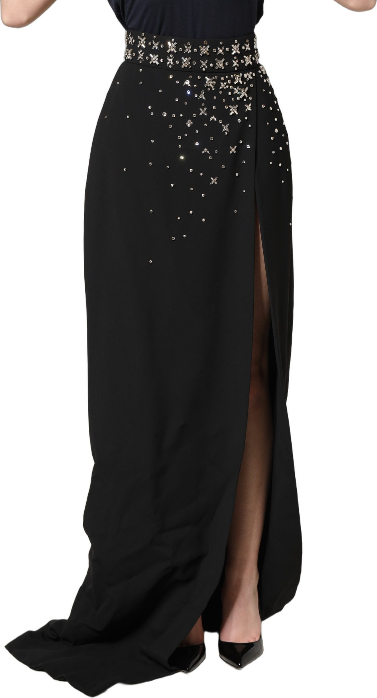 Skirt Dolce & Gabbana Black Crystal Embellished High Slit Skirt
