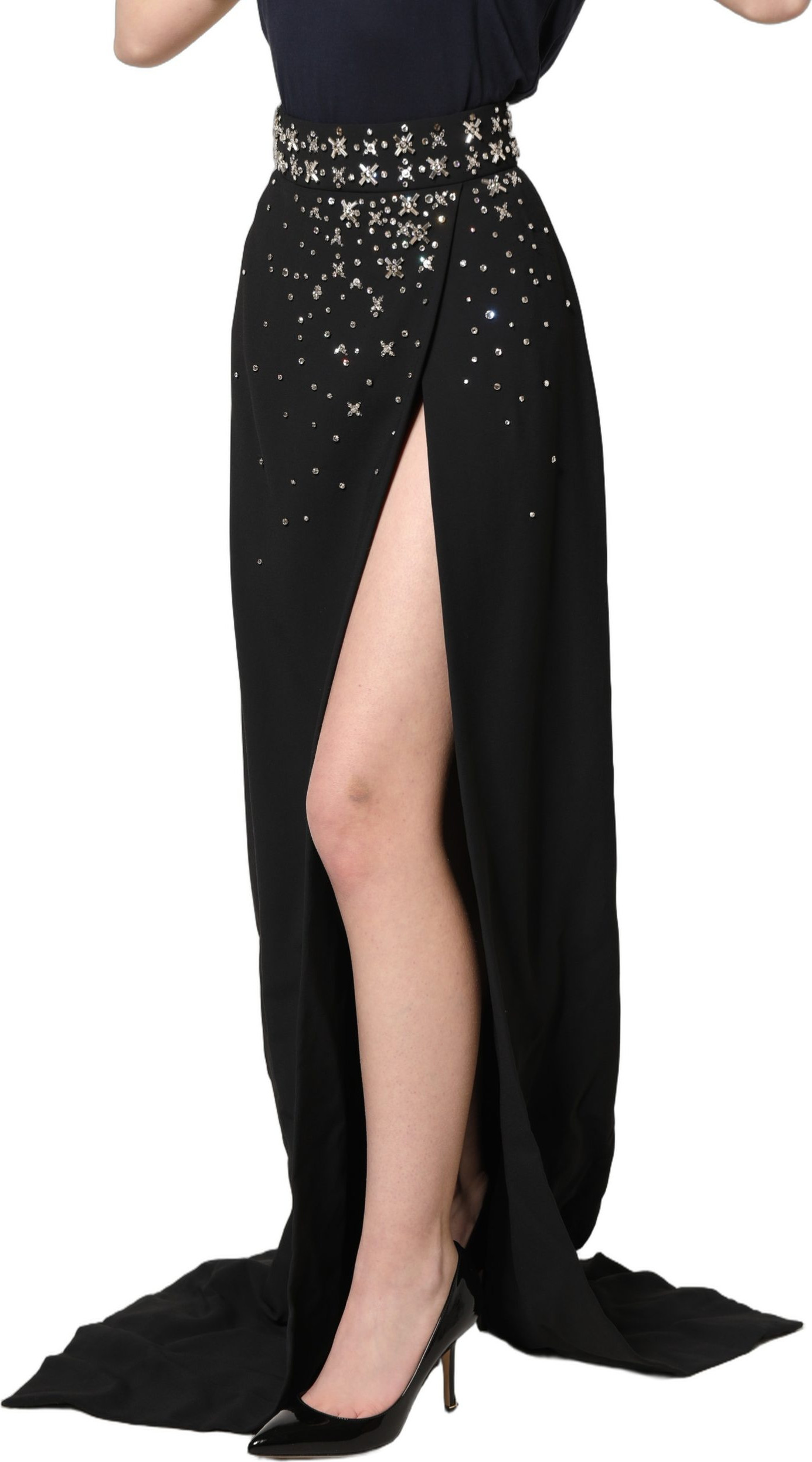 Skirt Dolce & Gabbana Black Crystal Embellished High Slit Skirt