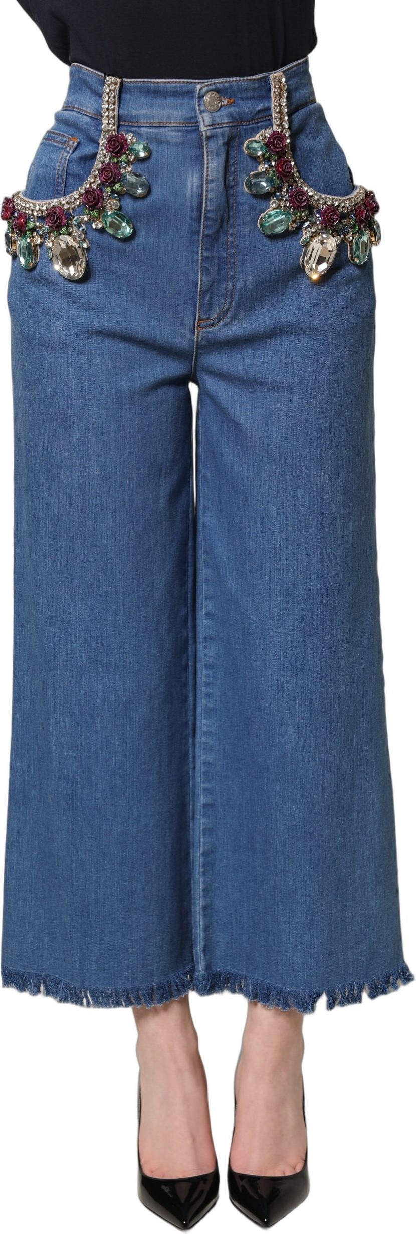 Jeans Dolce & Gabbana Blue Embellished Wide Cropped