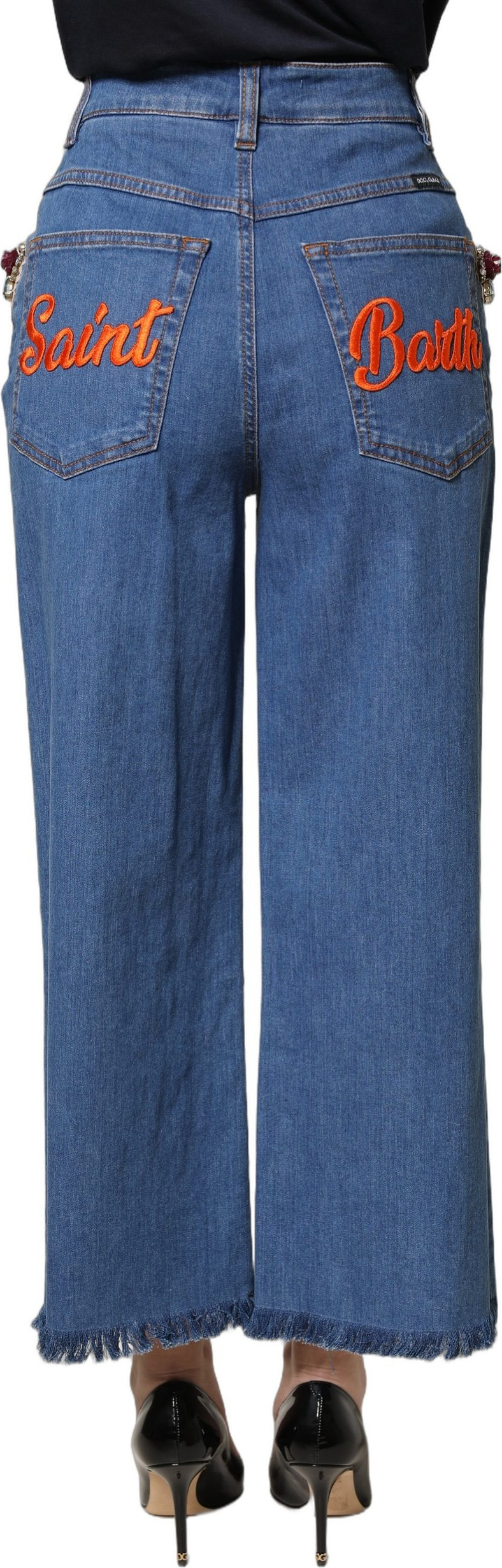 Jeans Dolce & Gabbana Blau Kristall-Verzierungen Weit Cropped